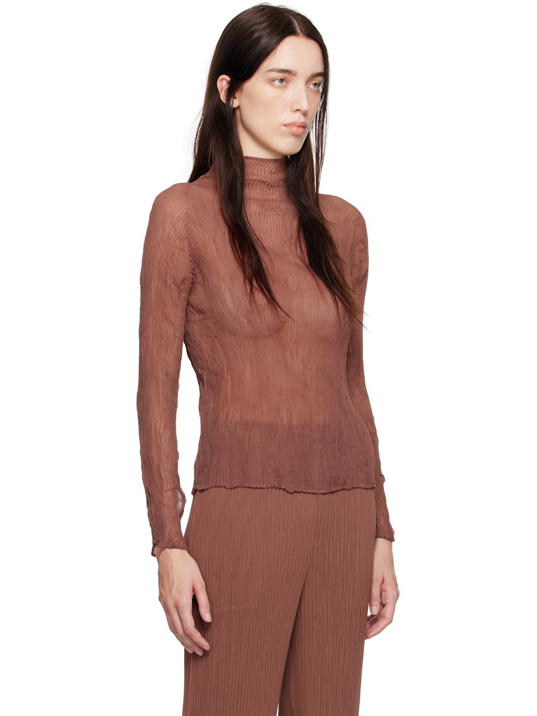 Brown Chiffon Twist 2 Turtleneck - 2