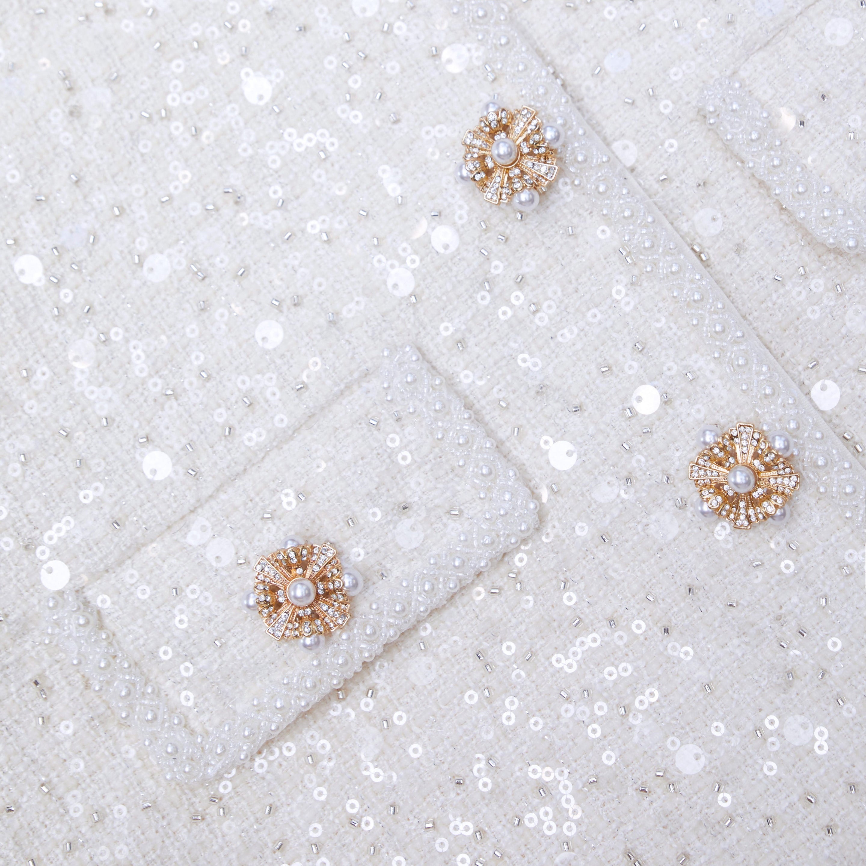 Cream Sequin Boucle Jacket - 5