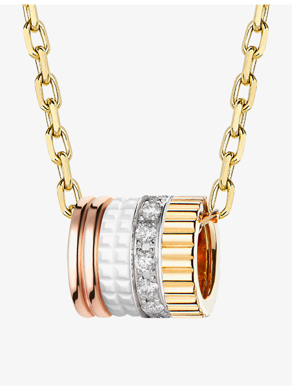 Quatre White Edition 18ct yellow, white and rose-gold, ceramic and 0.17ct diamond pendant necklace - 4