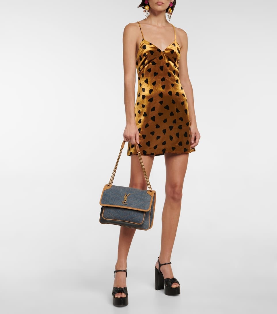SAINT LAURENT niki medium chain bag in denim and suede