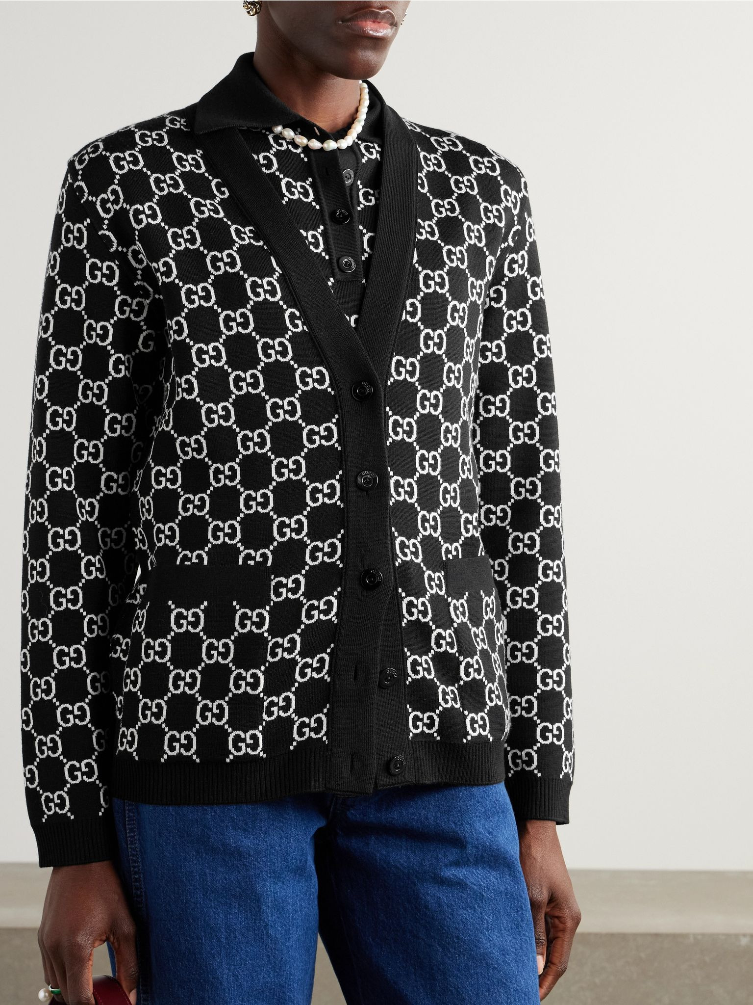 Reversible jacquard-knit wool-blend cardigan Black - 3