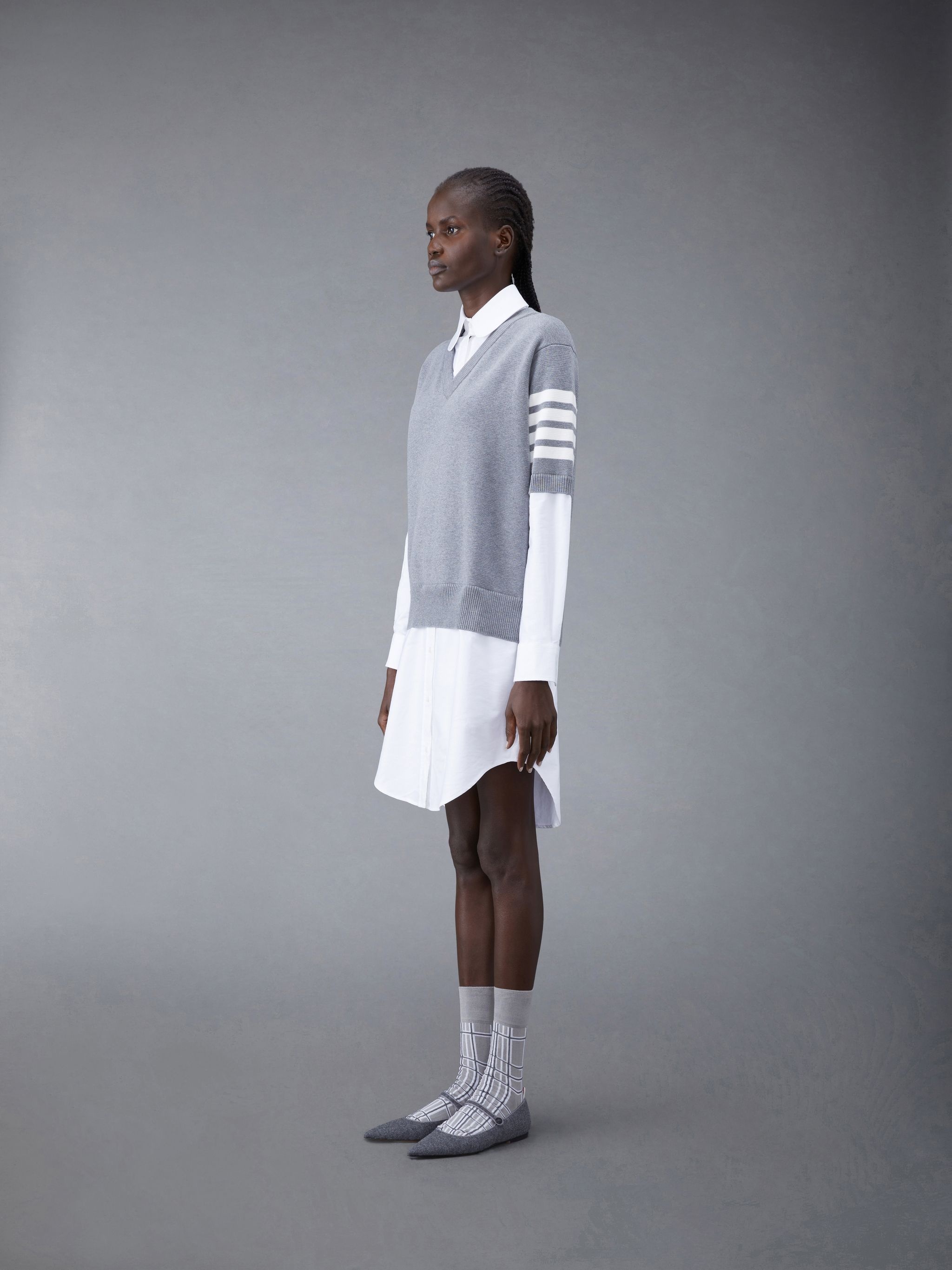 Cotton Milano and Oxford 4-Bar V-Neck Tee and Shirtdress Combo - 2