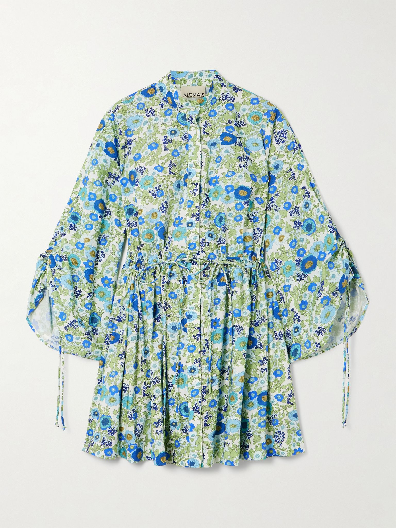 Pam floral-print organic cotton-poplin mini dress Blue - 1