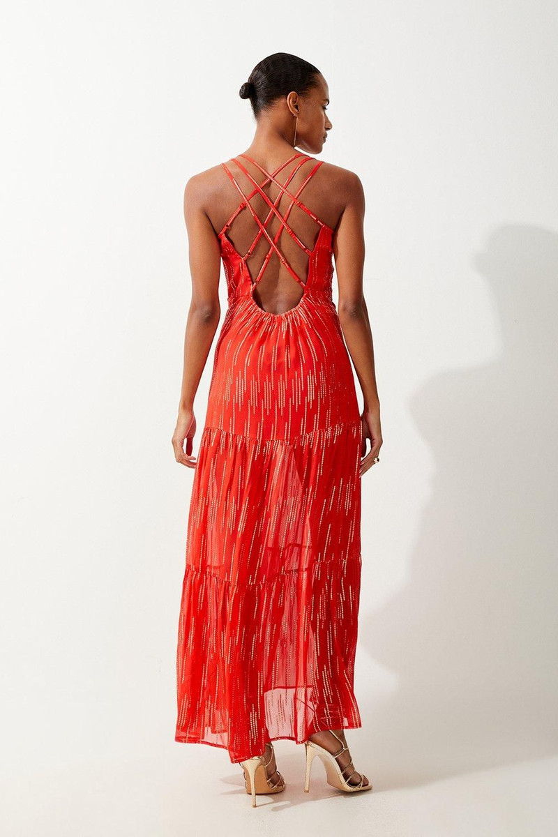 Strappy Metallic Viscose Georgette Beach Dress 5