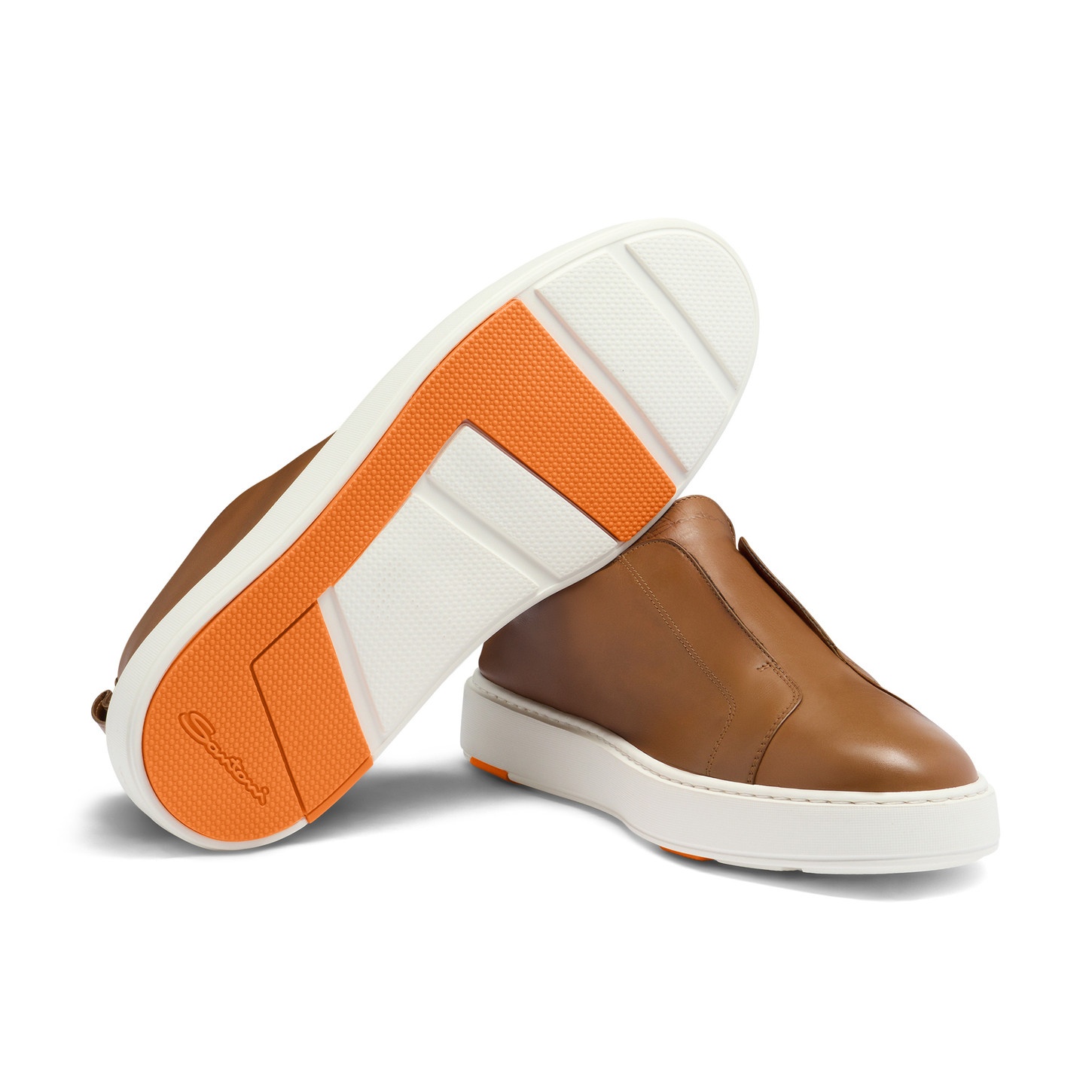 Men's light brown leather slip-on sneaker - 4