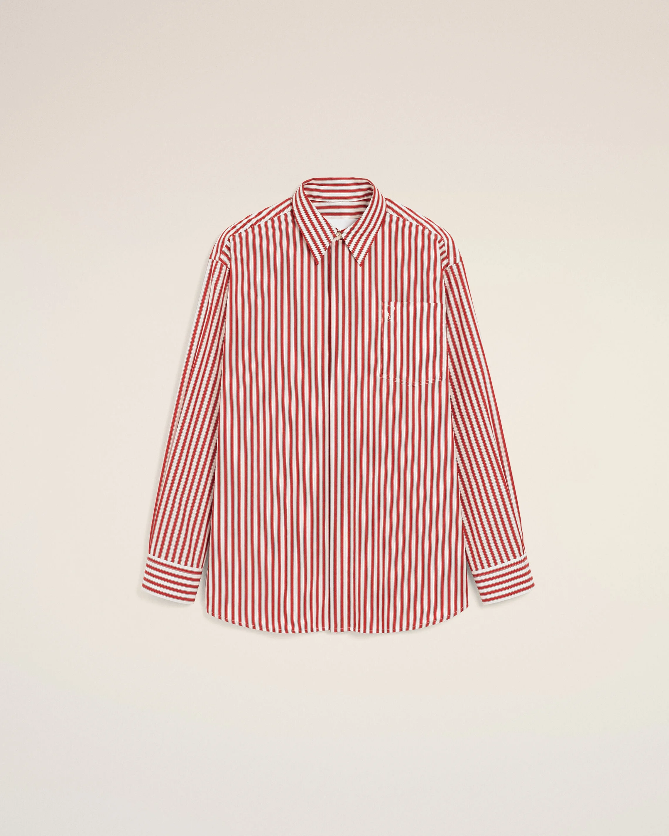 RED LARGE STRIPED SHIRT WITH EMBOSSED AMI DE COEUR - 1