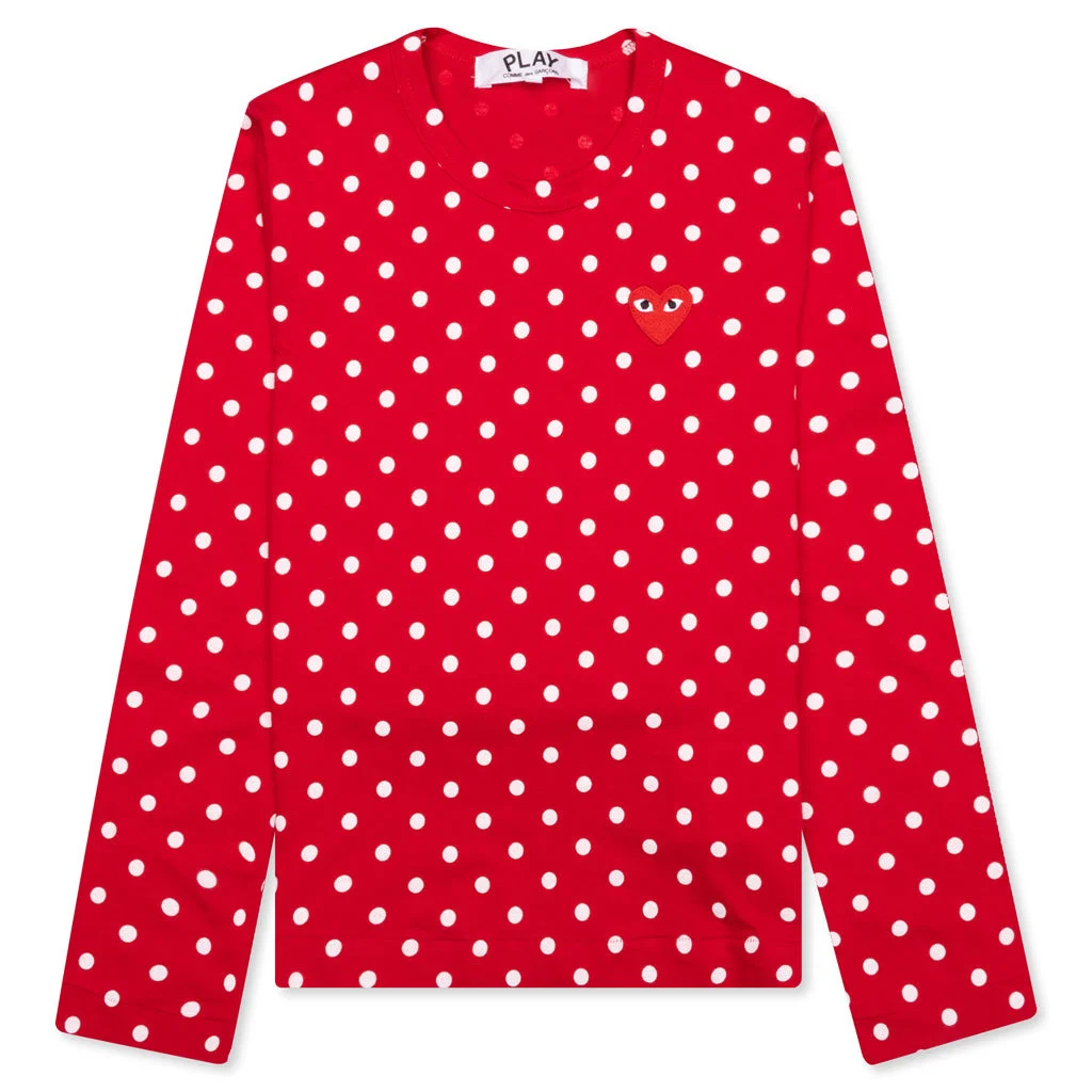 COMME DES GARCONS PLAY WOMEN'S POLKA DOT LONG SLEEVE T-SHIRT - RED - 1