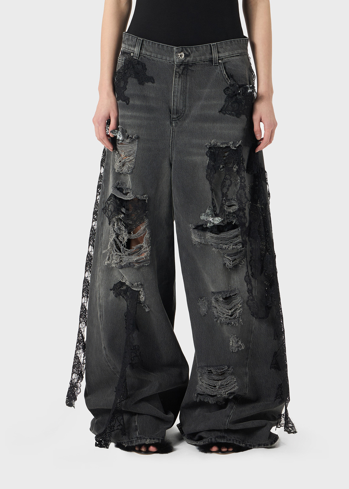 DESTROYED EXTRA BAGGY JEANS WITH LACE TRIM - 3
