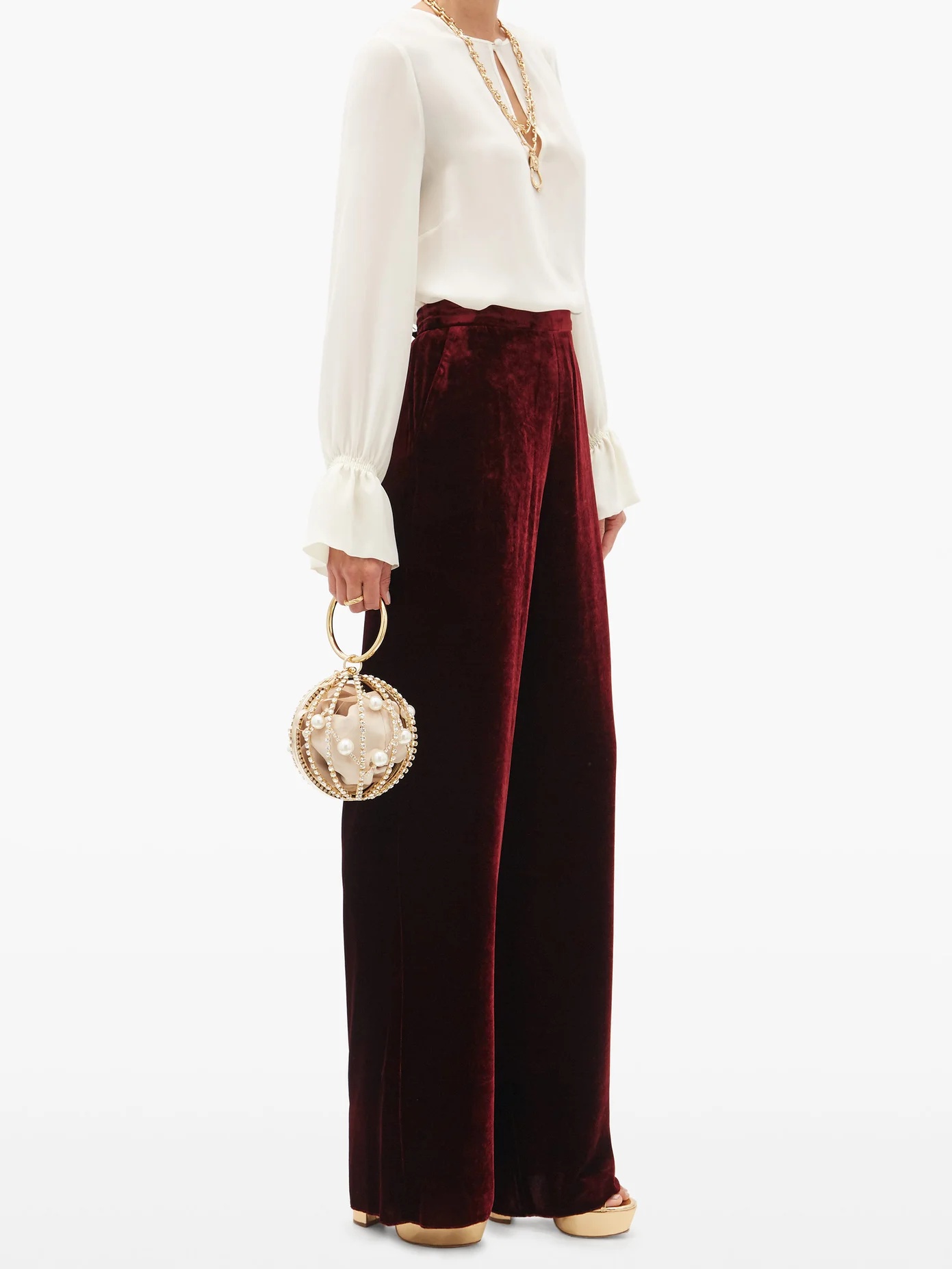 High-rise velvet wide-leg trousers - 2