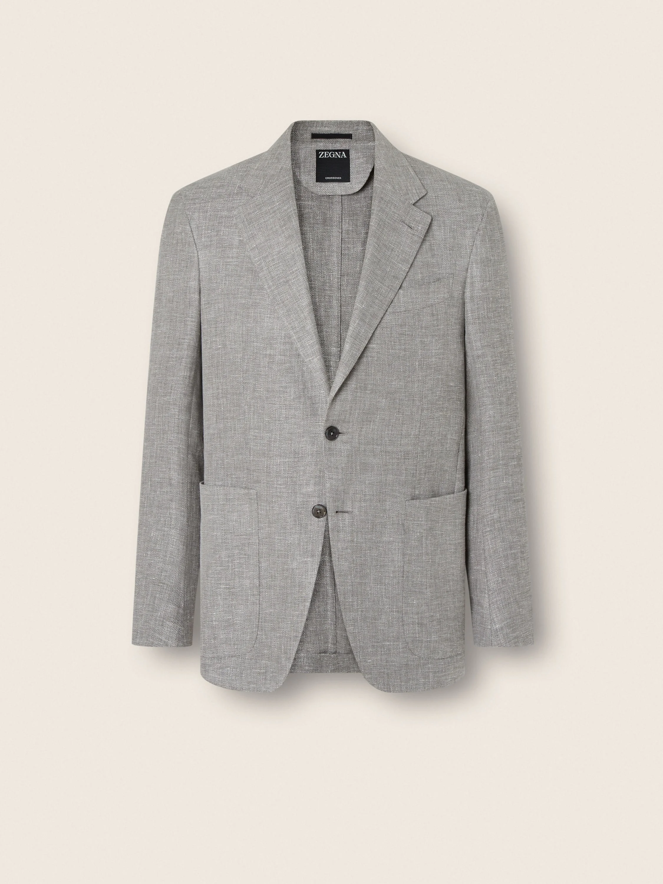 DARK TAUPE AND WHITE CROSSOVER LINEN WOOL AND SILK BLEND JACKET - 1