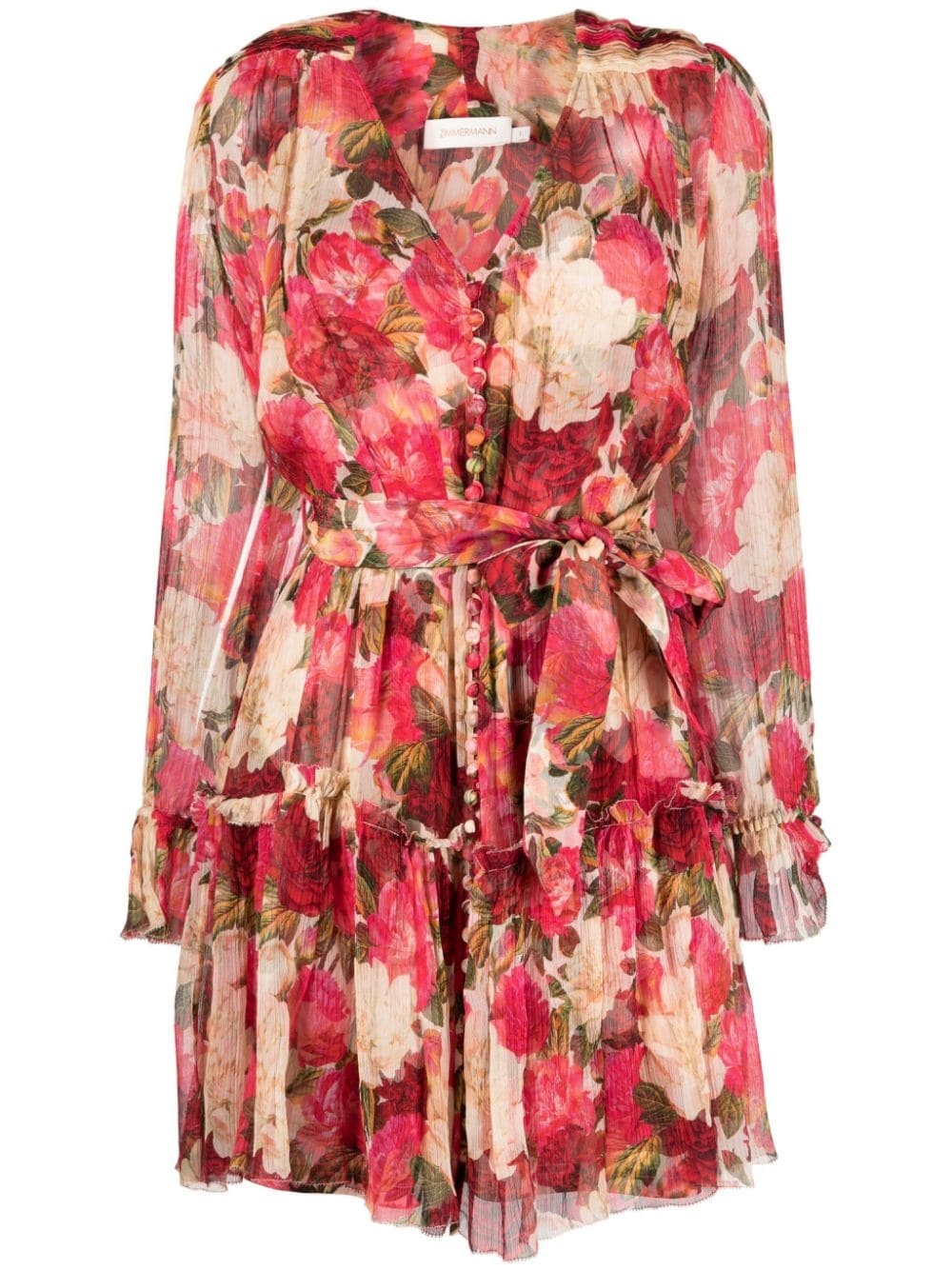 floral-print flared silk dress - 1