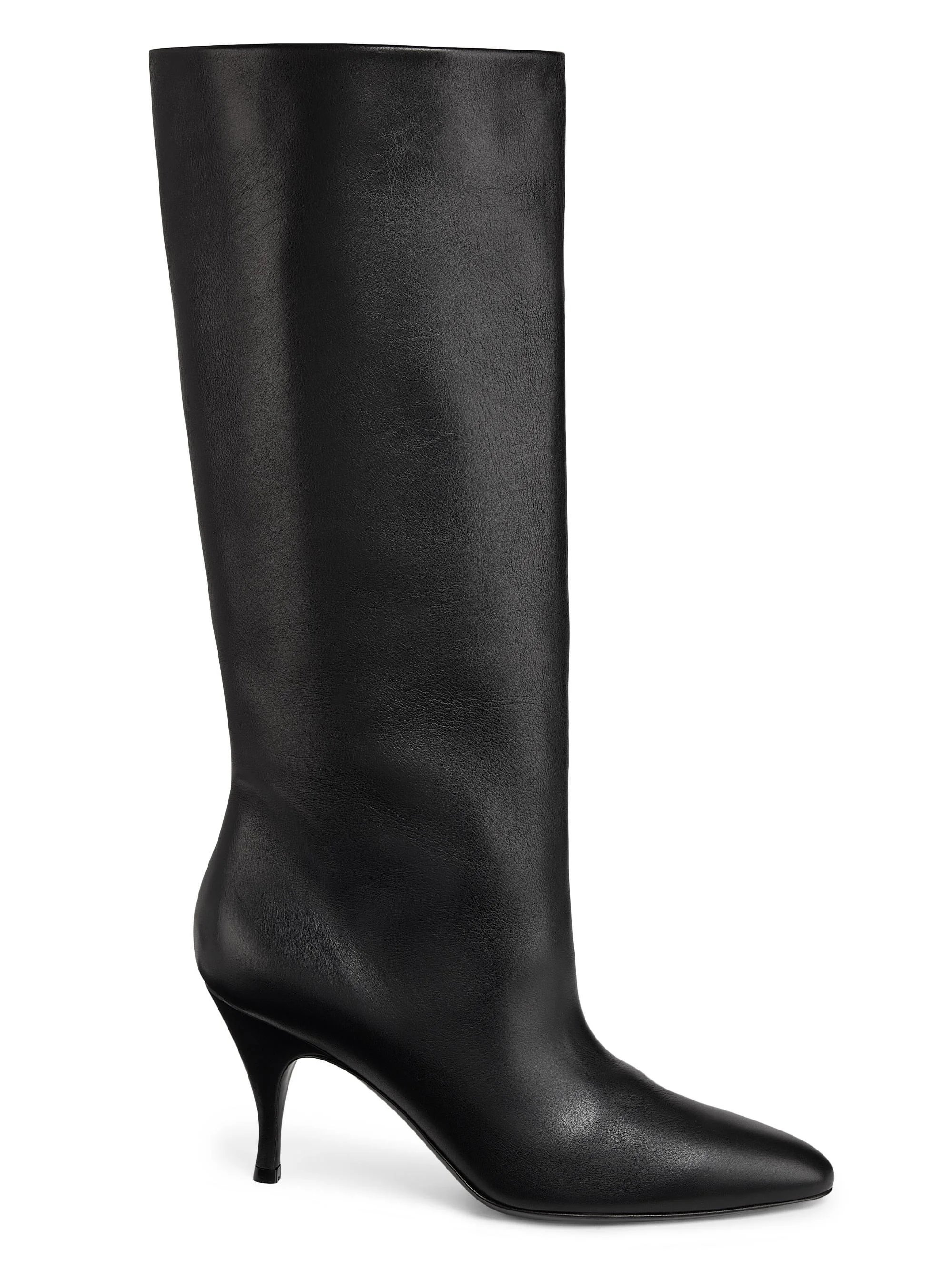 Women's 80MM Leather Knee-High Booties - Soft Calf Skin Black - 1