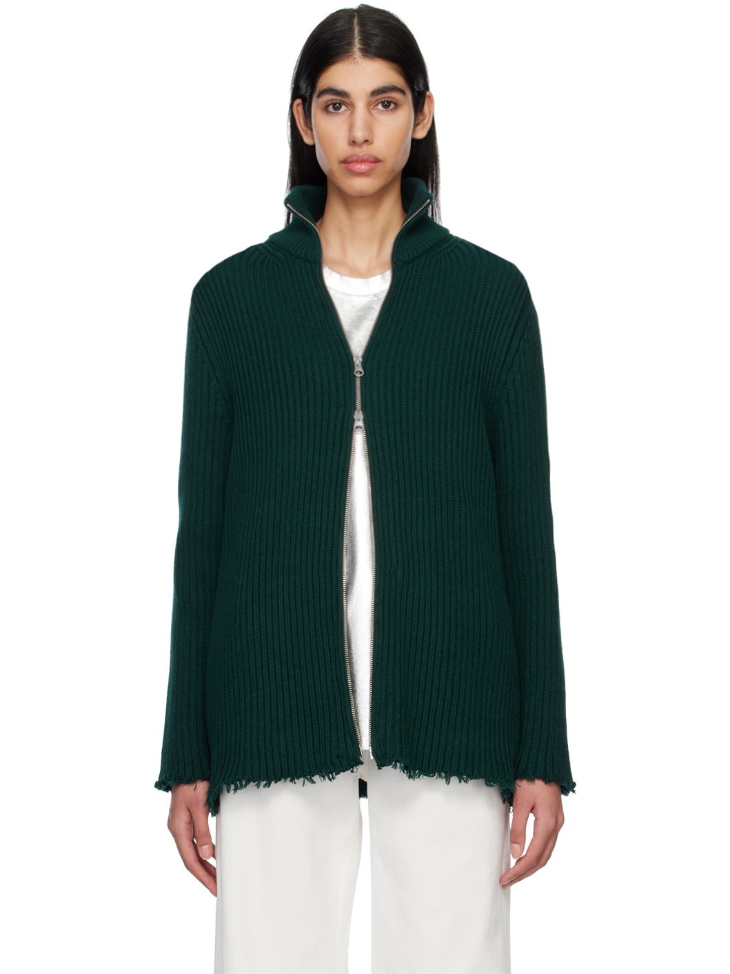Green Raw Edge Sweater - 1