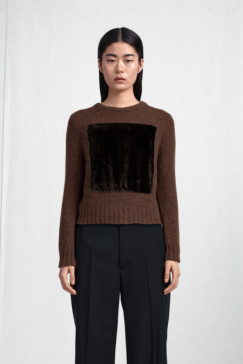 Velvet-Panel Wool Sweater 1