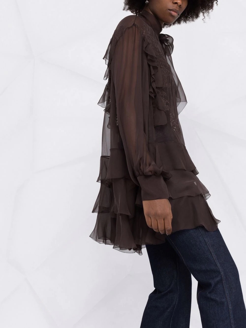 floral-lace silk blouse - 3
