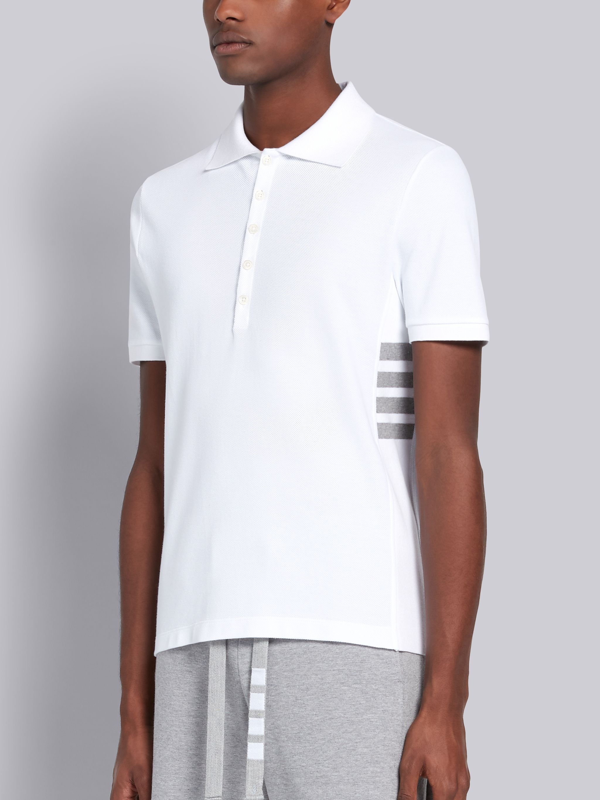 White Classic Cotton Pique Side Insert 4-Bar Polo - 2