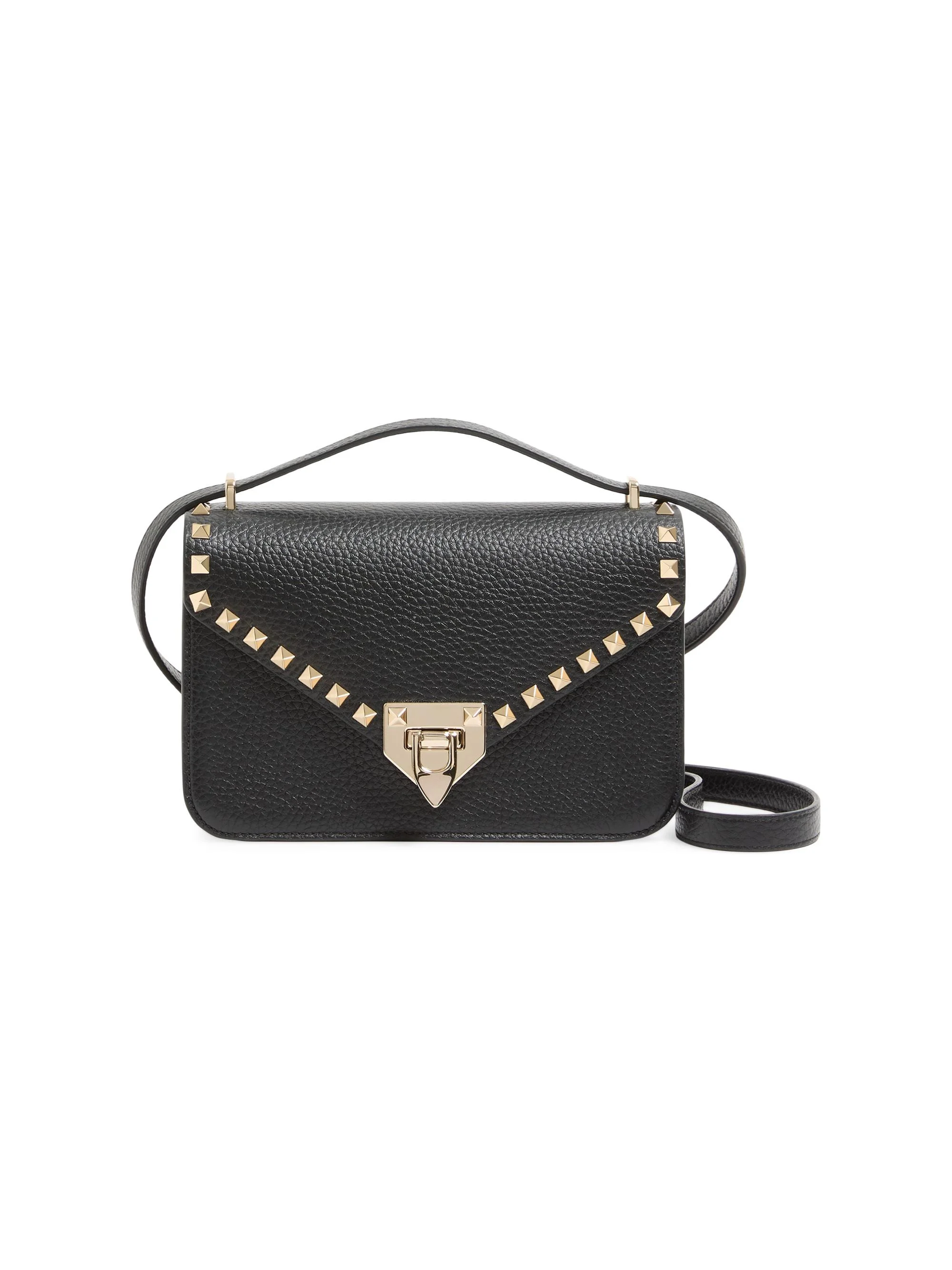 Women's Rockstud Small Shoulder Bag in Grainy Calfskin - Black - 1