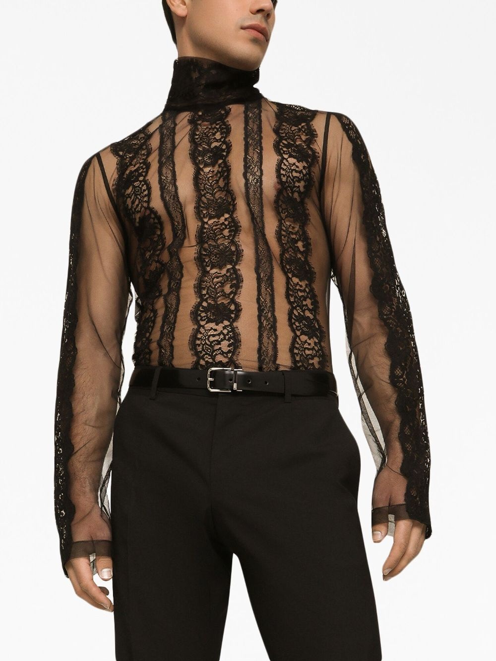 lace-detail translucent shirt - 5
