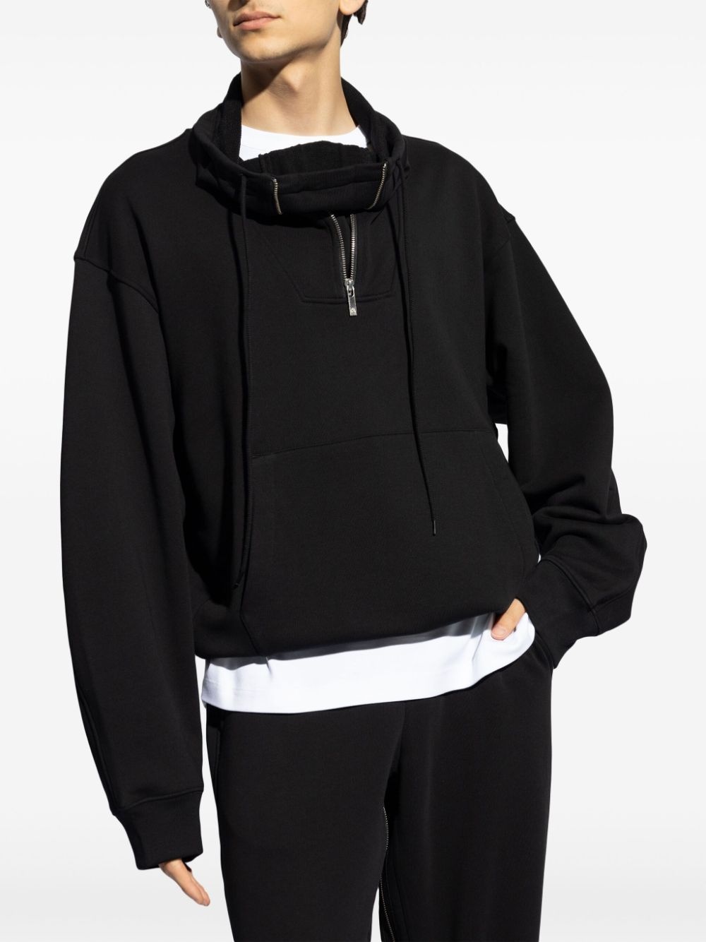drawstring stand-up collar sweatshirt - 3