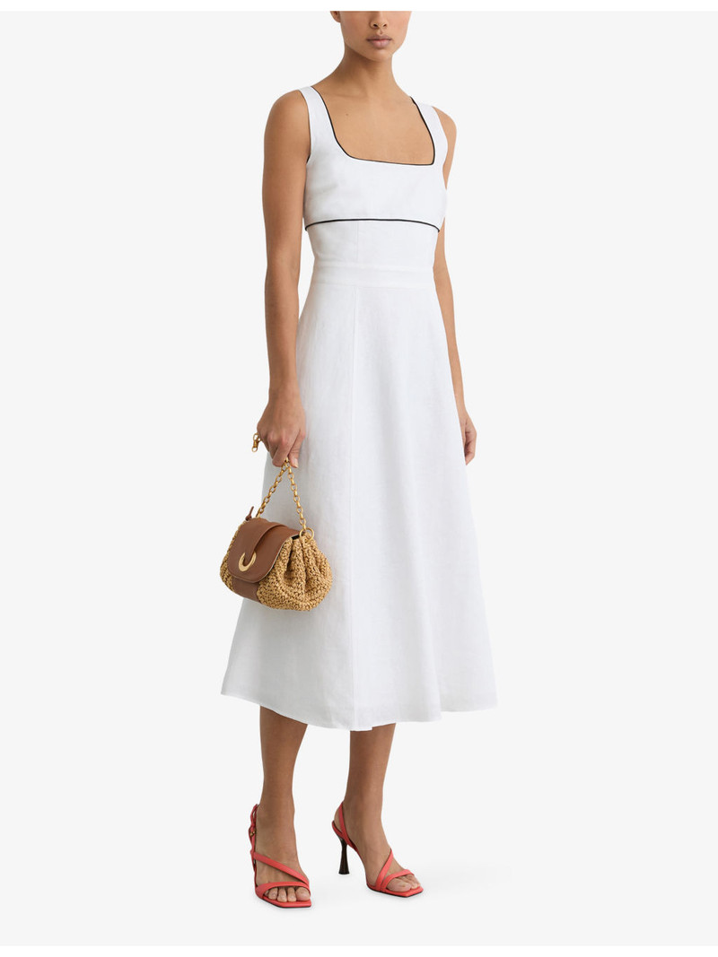 REISS Dorethea Contrast-Trim Linen Midi Dress outlook