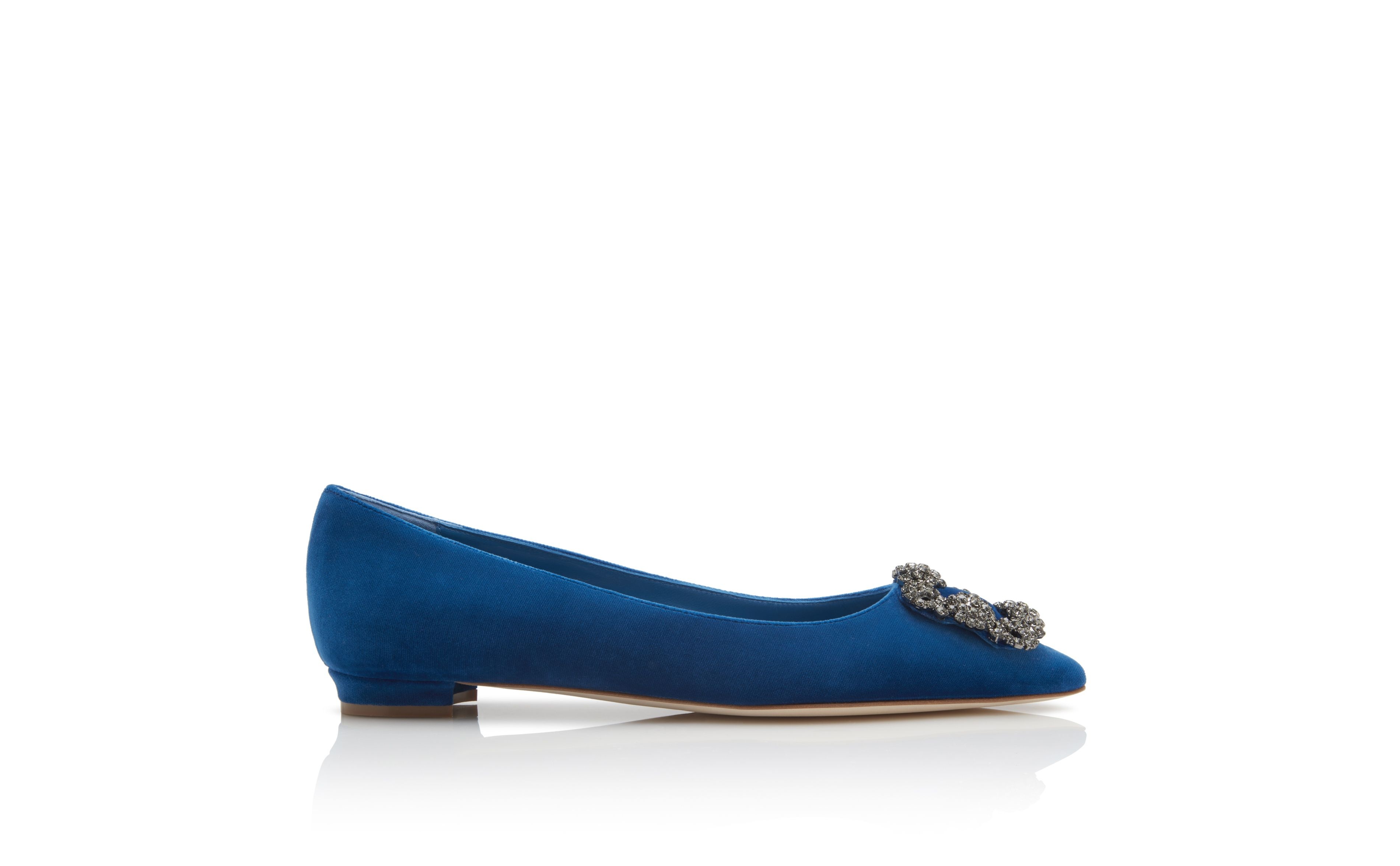 Bright Blue Jewel Buckle Flat Shoes - 1