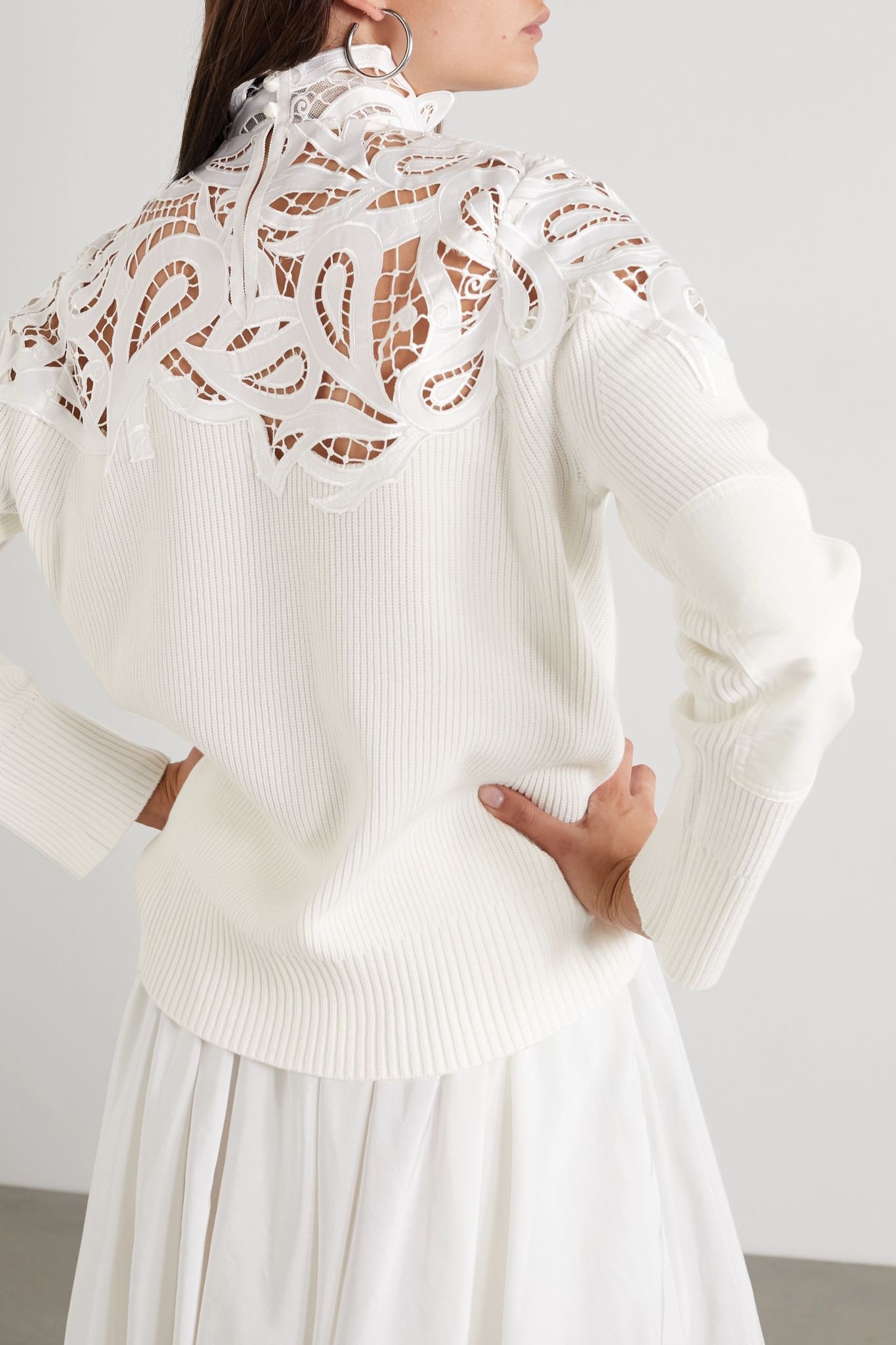 Corded lace and ribbed cotton-blend sweater - 3