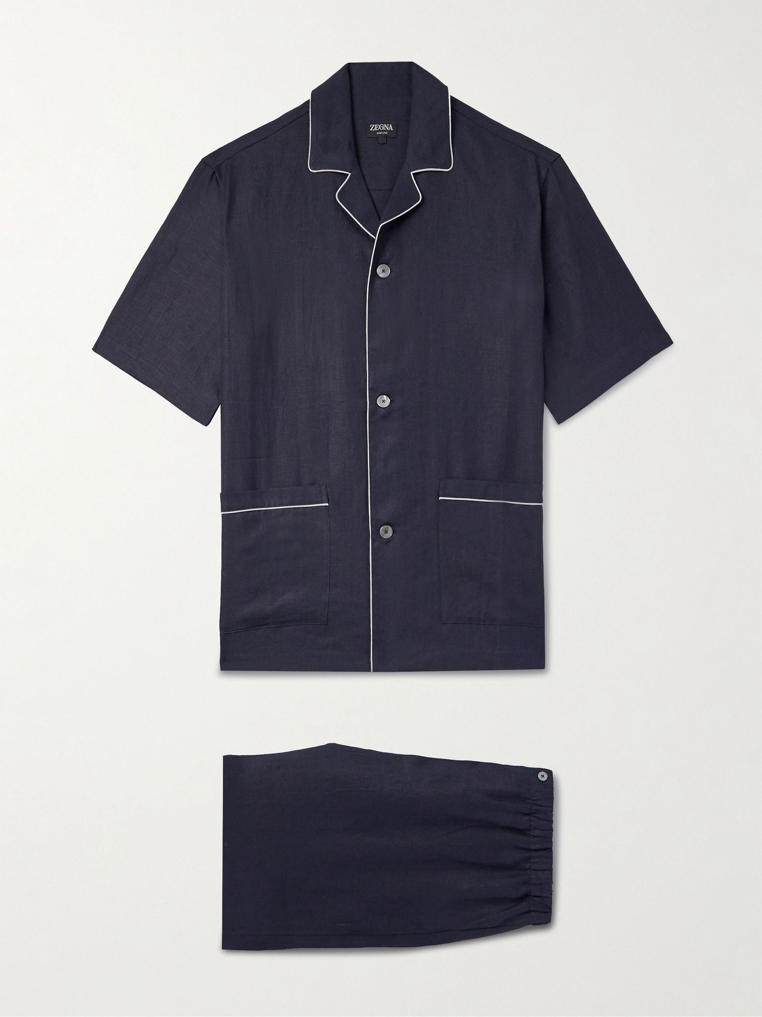 Camp-Collar Oasi Linen Pyjama Set Navy - 1