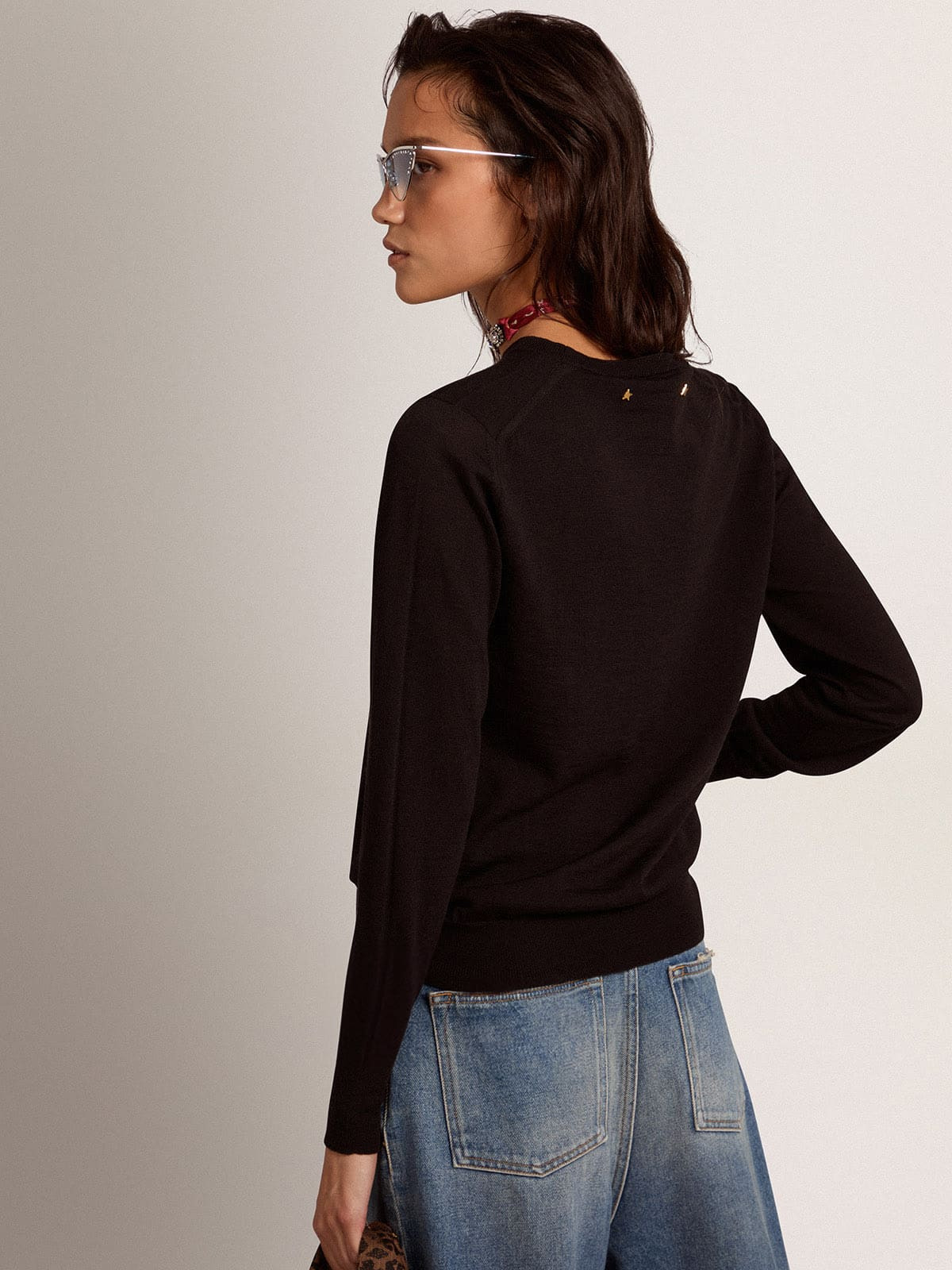 Women's round-neck sweater in black wool - 4