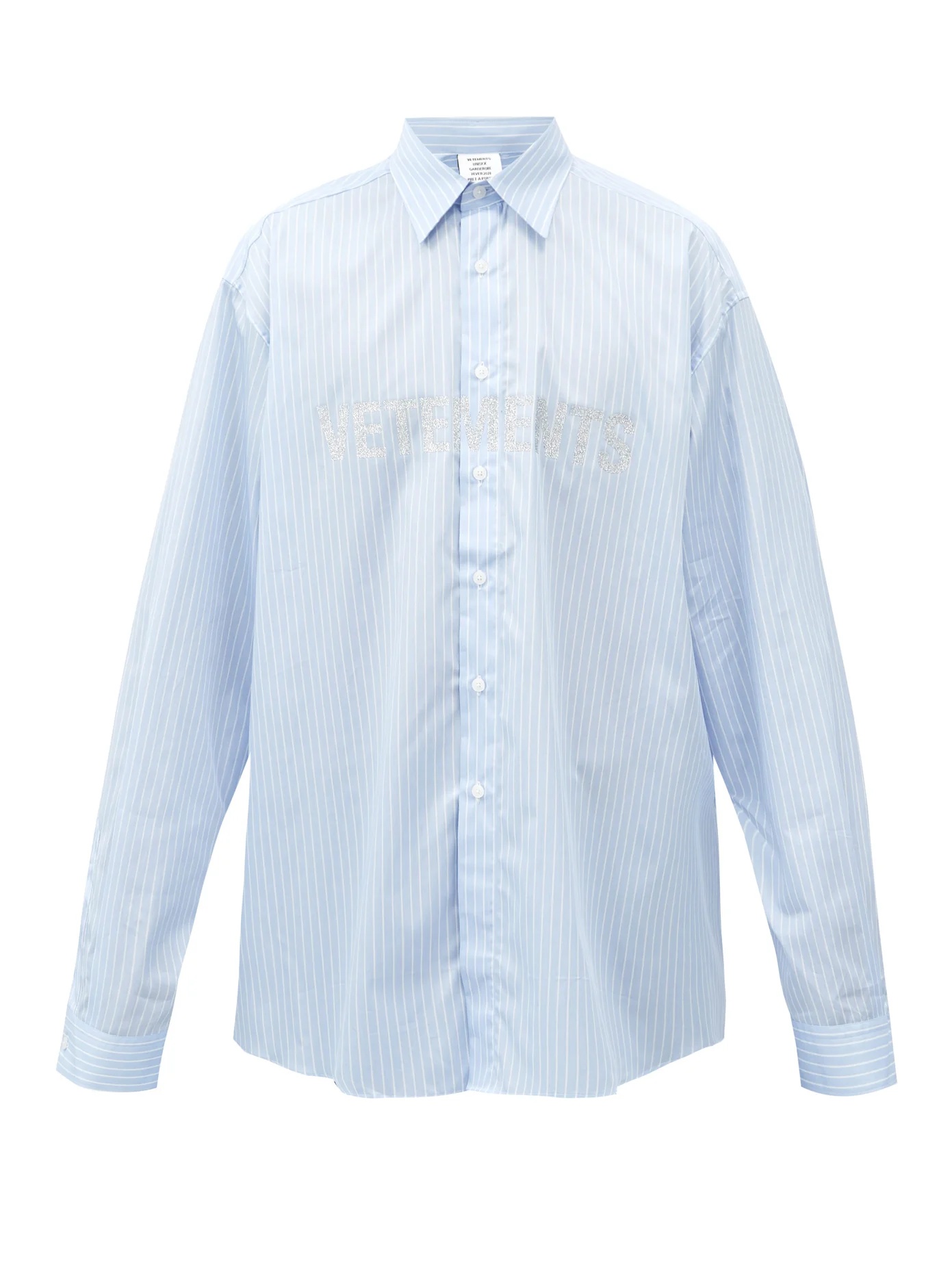 Glitter logo-print pinstriped cotton shirt - 1