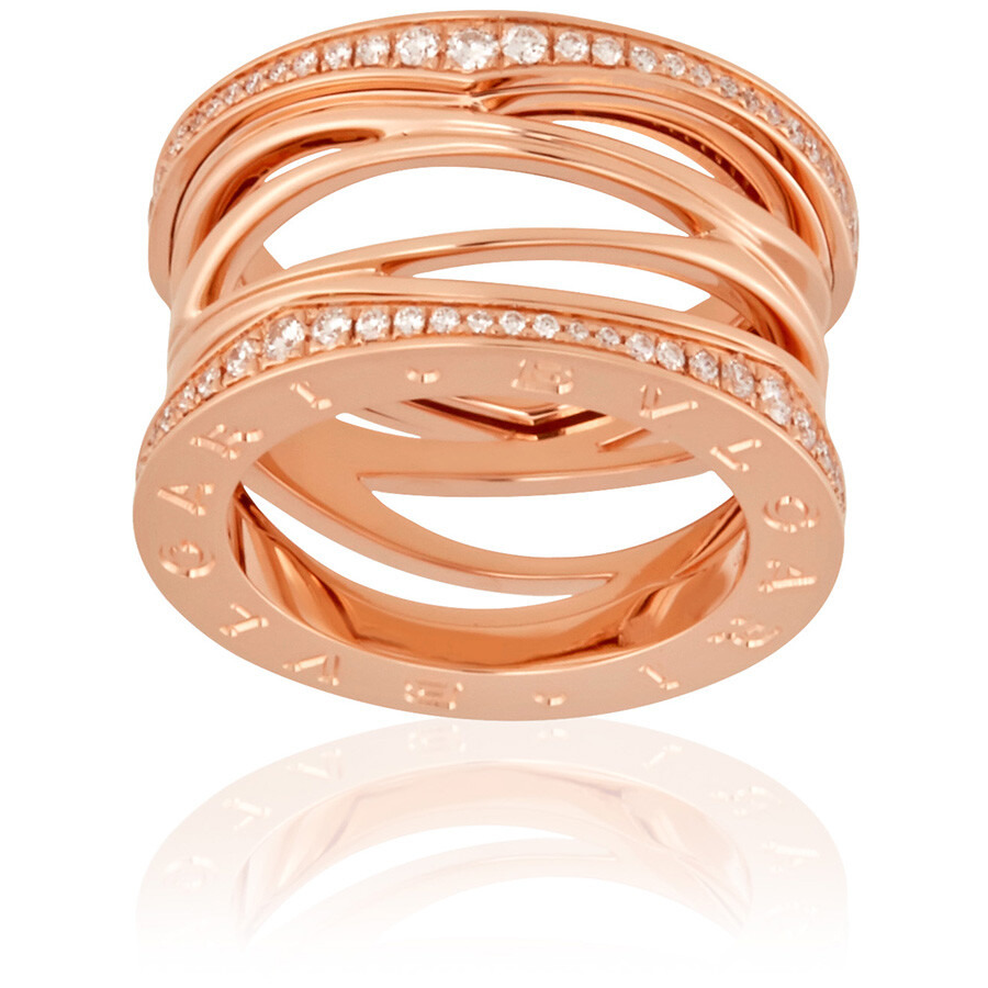 Bvlgari B.zero1 Ladies 4-band Ring In 18 Kt Rose Gold And Pave, Size 50 - 2