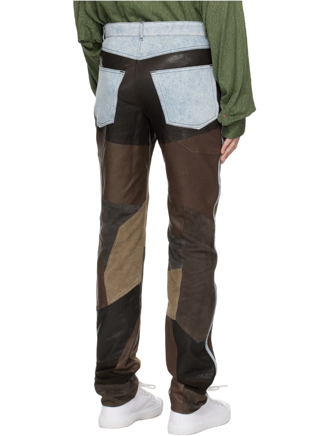Brown Patchwork Leather Pants - 3