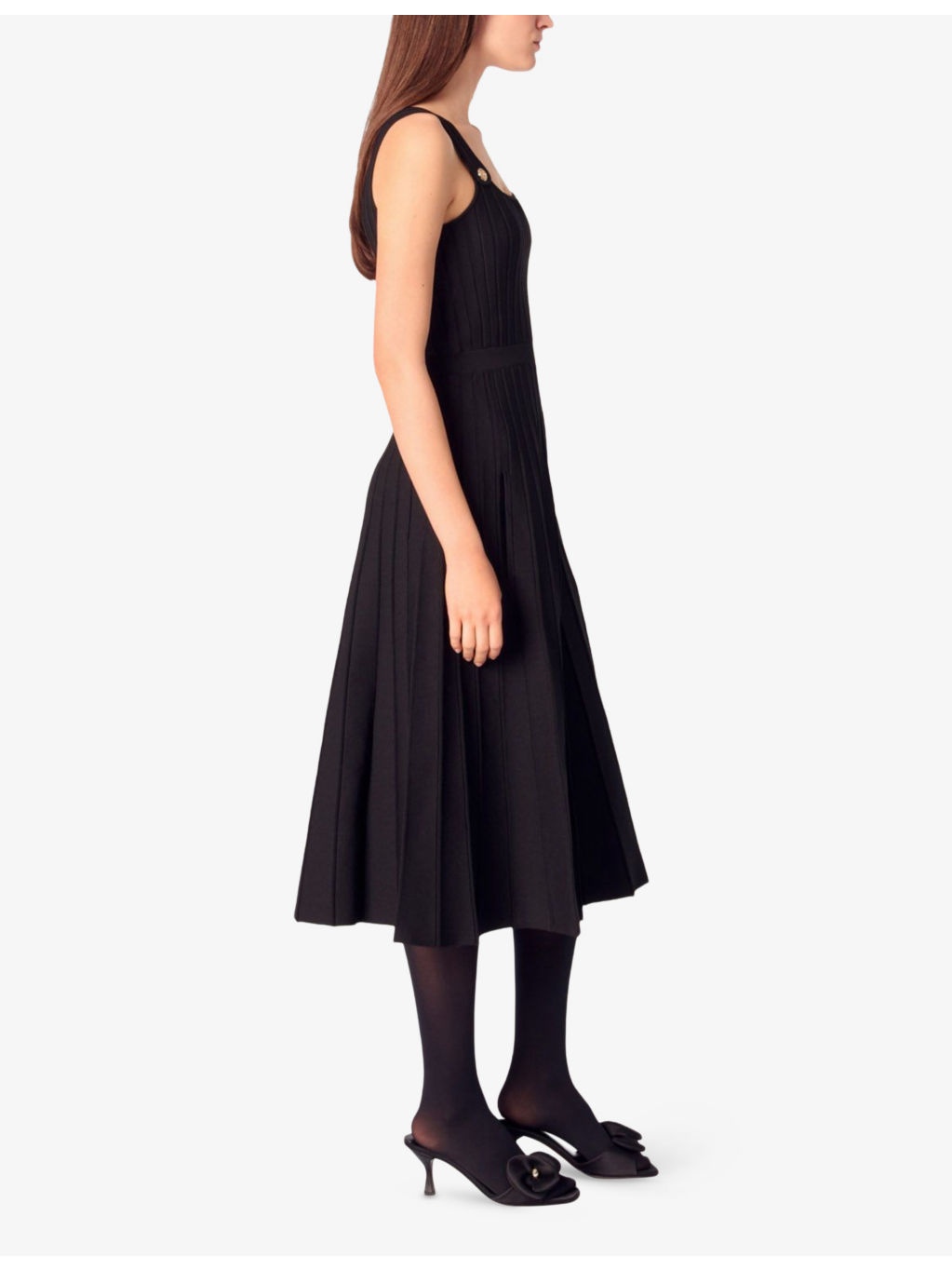 Pleated Scoop-Neck Knitted Midi Dress - 3
