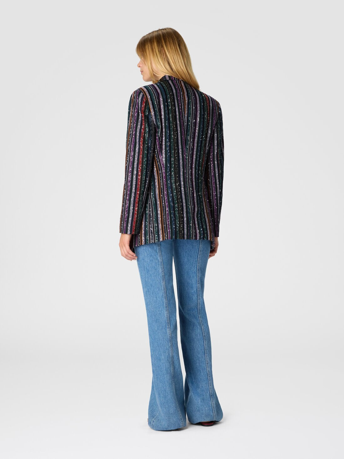 Single-Breasted Blazer with Herringbone Stripe Knit - 3
