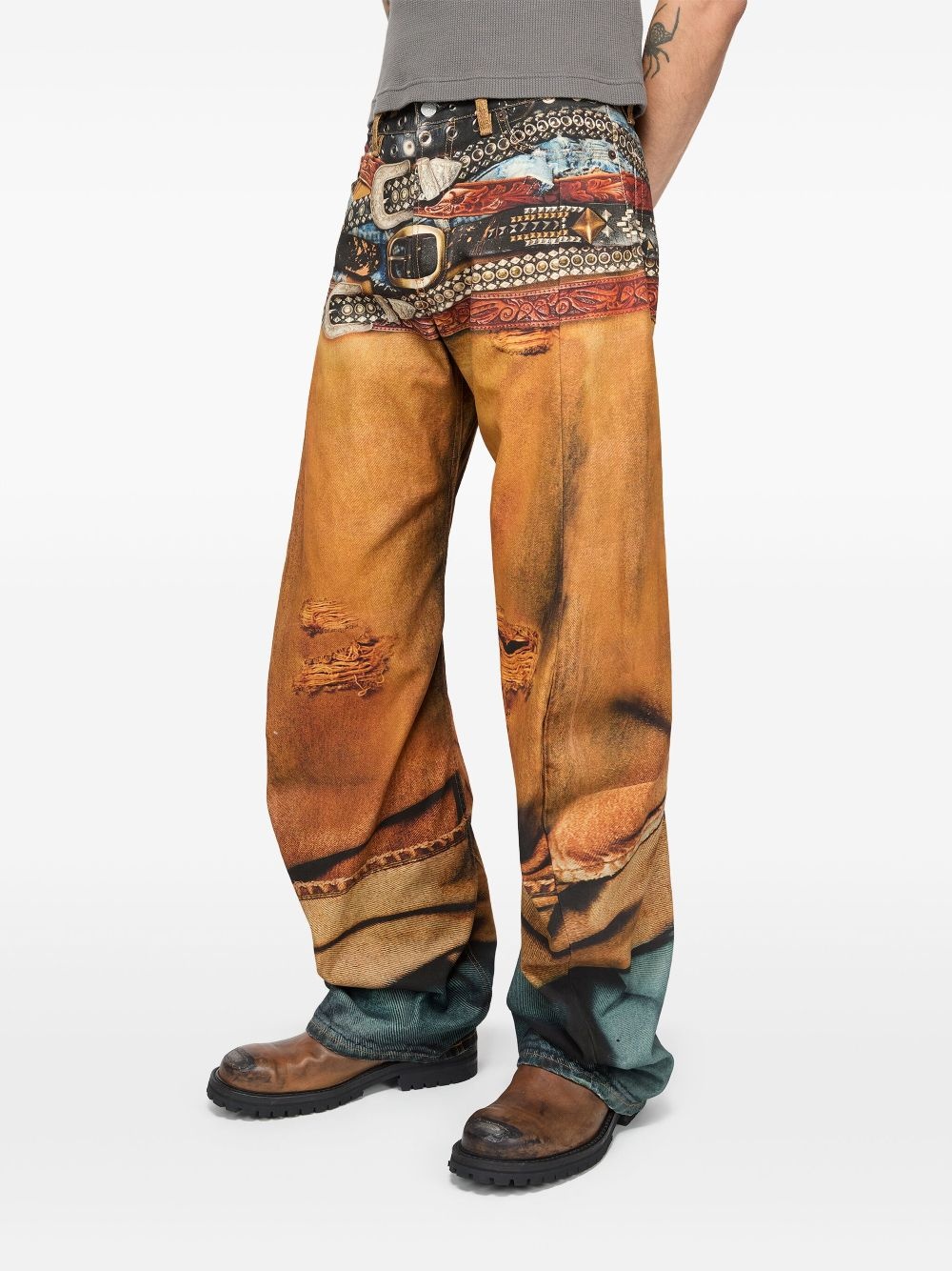 printed wide leg jeans - 4