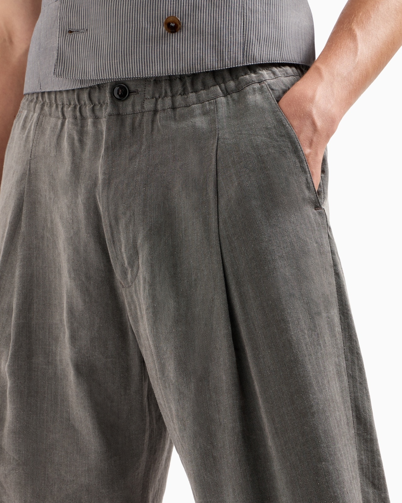 LINEN AND VISCOSE CANVAS SINGLE-PLEAT TROUSERS - 5
