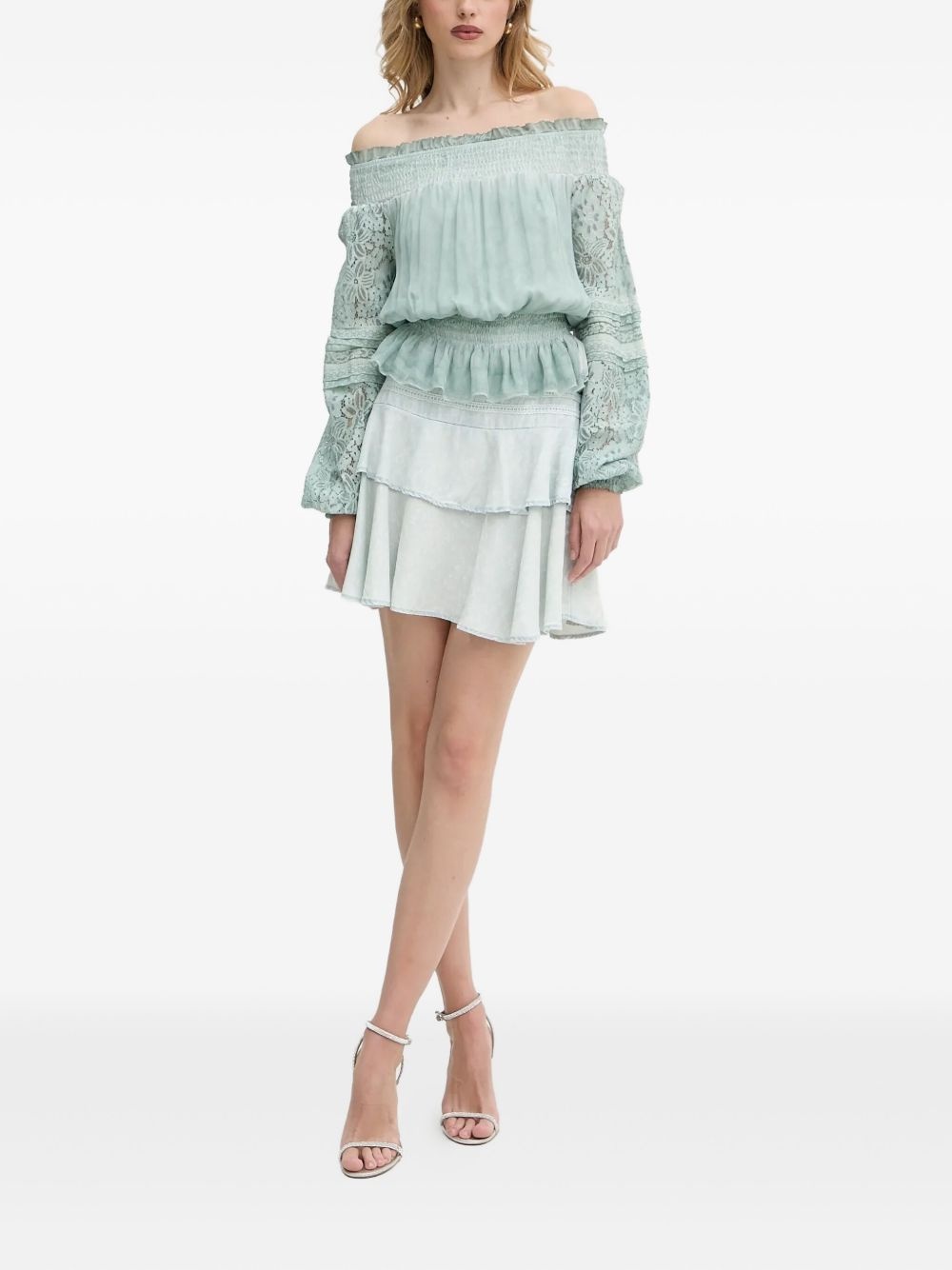 lace-trimmed smocked blouse - 2