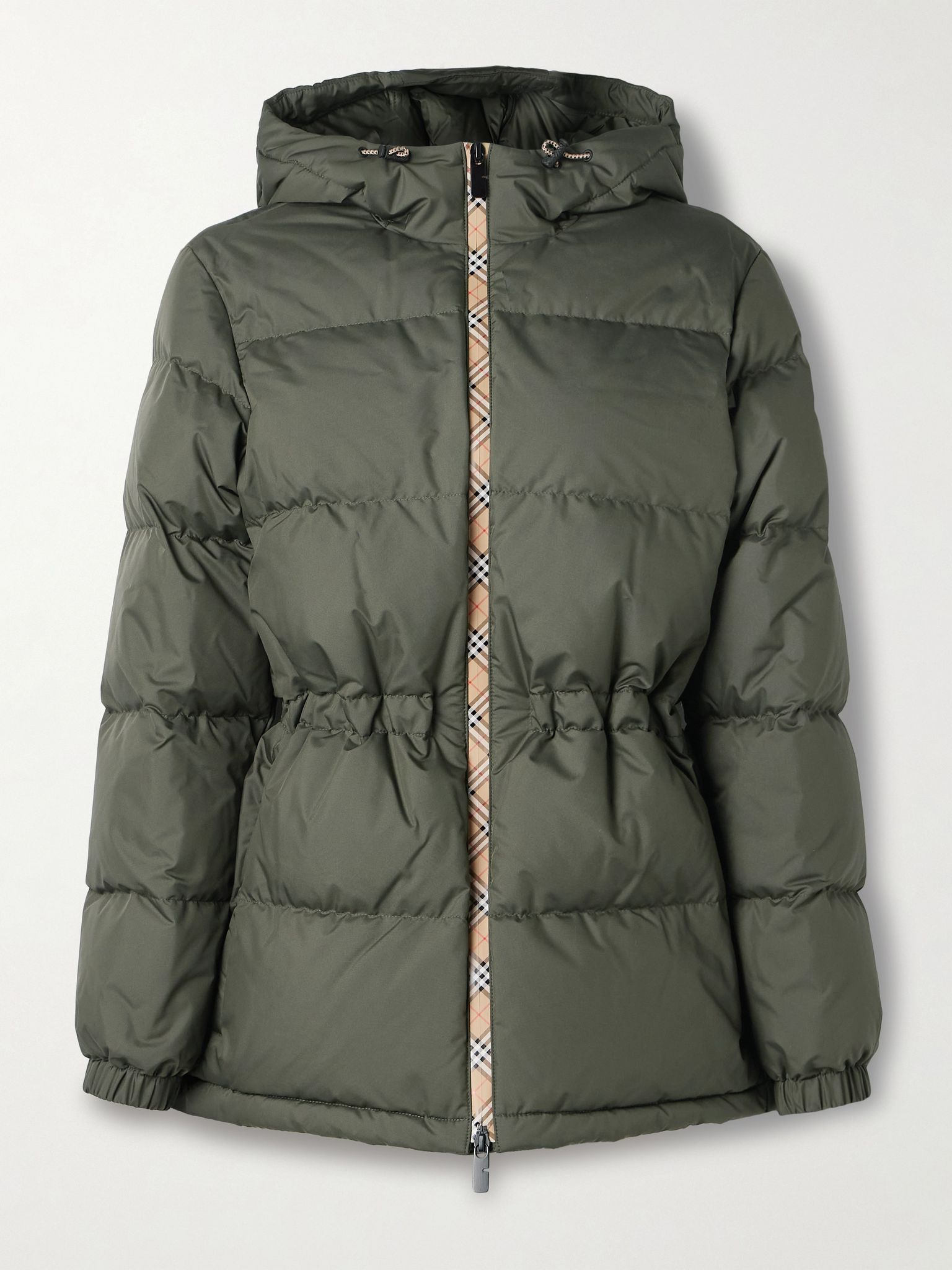 Hooded quilted shell down coat Dark green - 1
