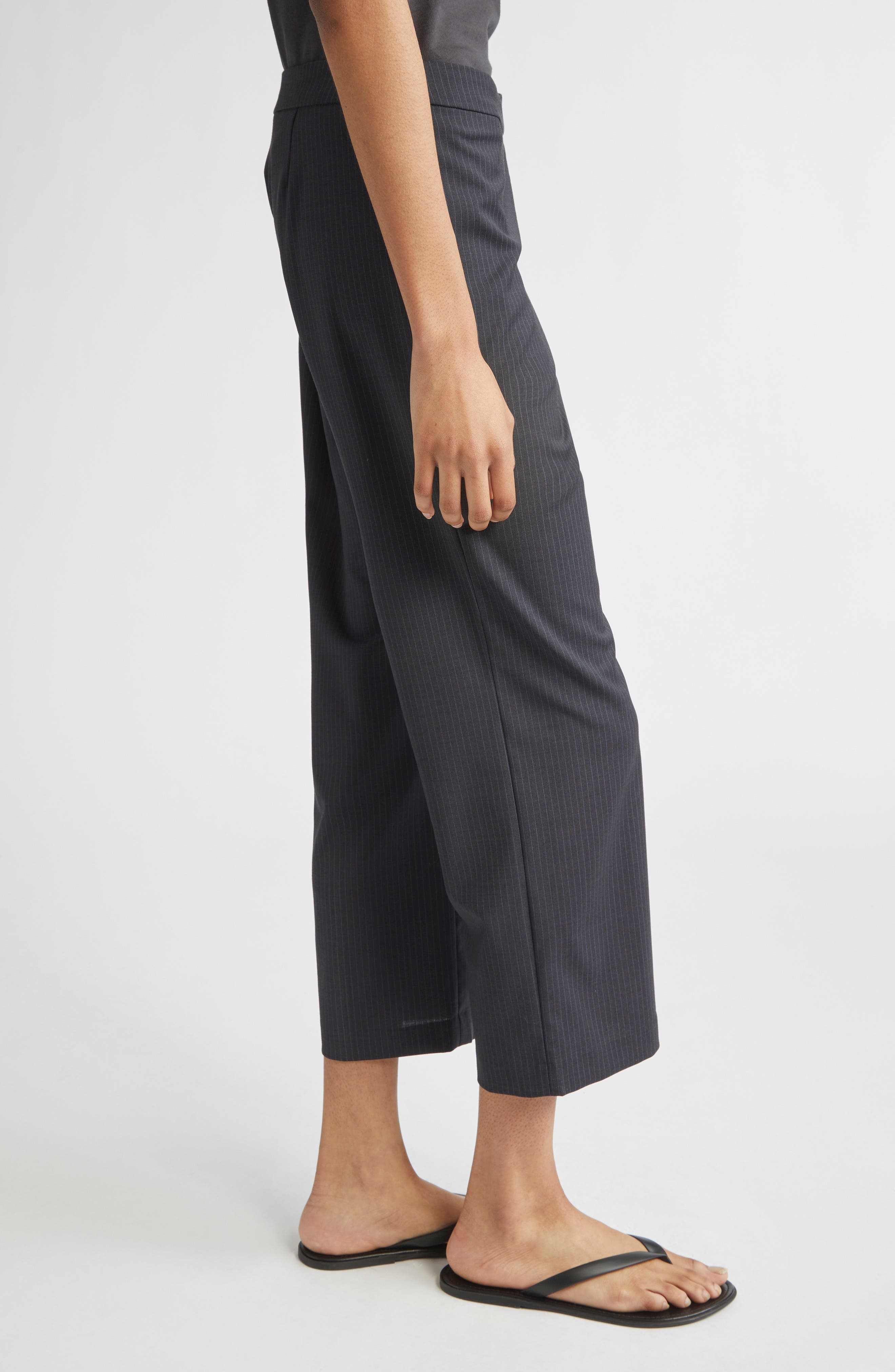 Paloma Wool Bigas Pinstripe Tie Detail Straight Leg Crop Trousers in Dark Grey at Nordstrom - 3