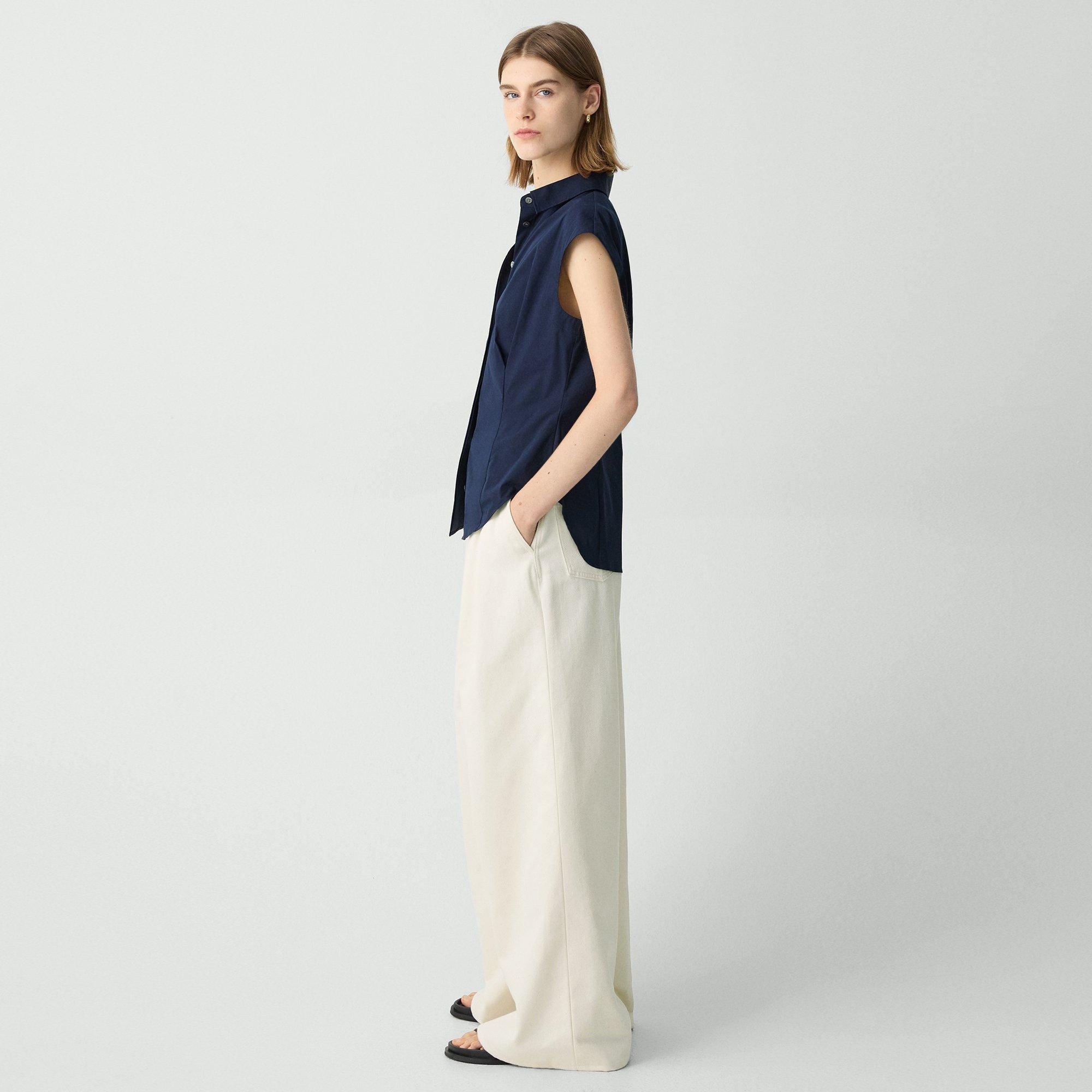 Wide-Leg Double Pleat Pant in Denim - 3
