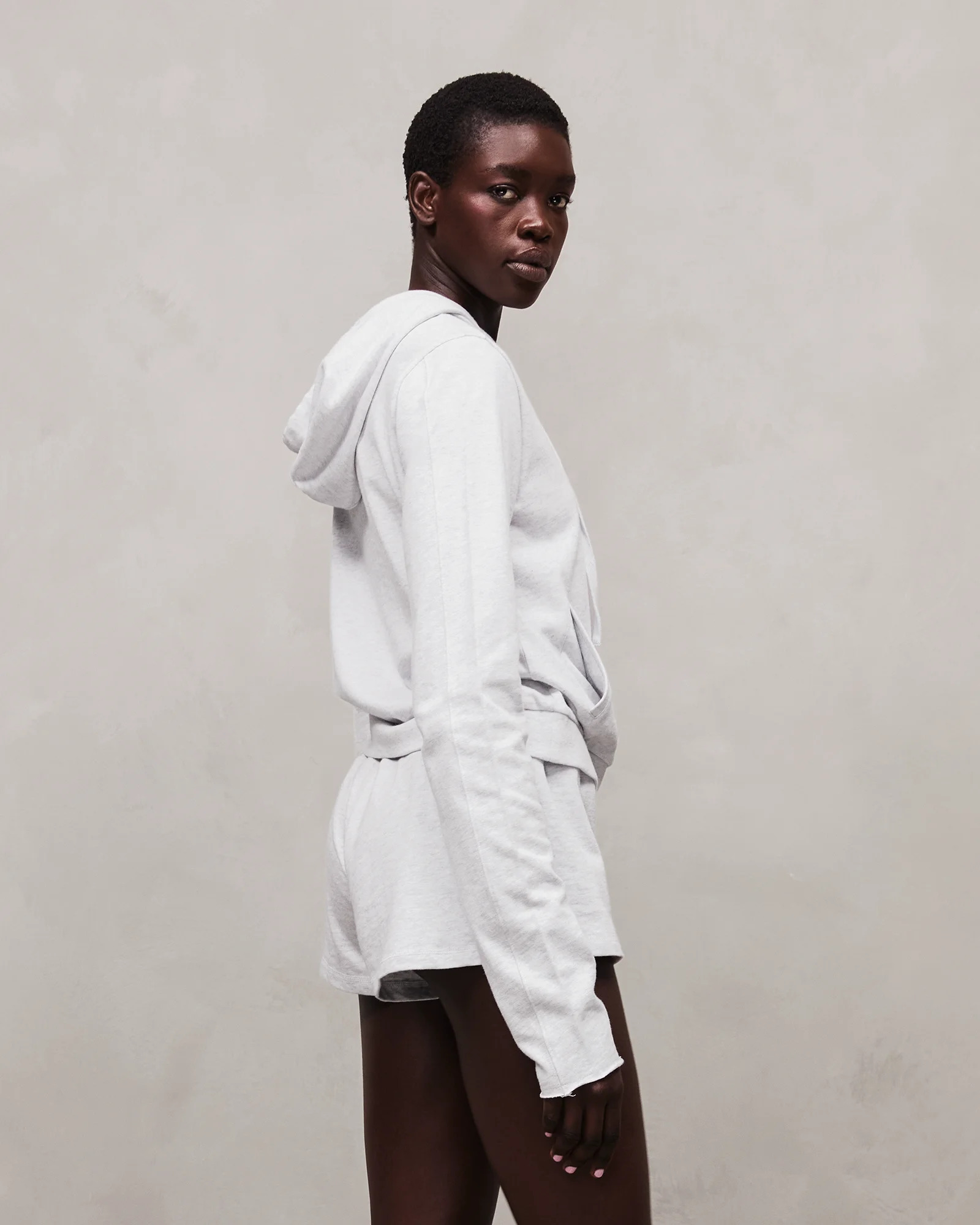LIGHTWEIGHT CROPPED ZIP-UP HEATHER GREY - 3