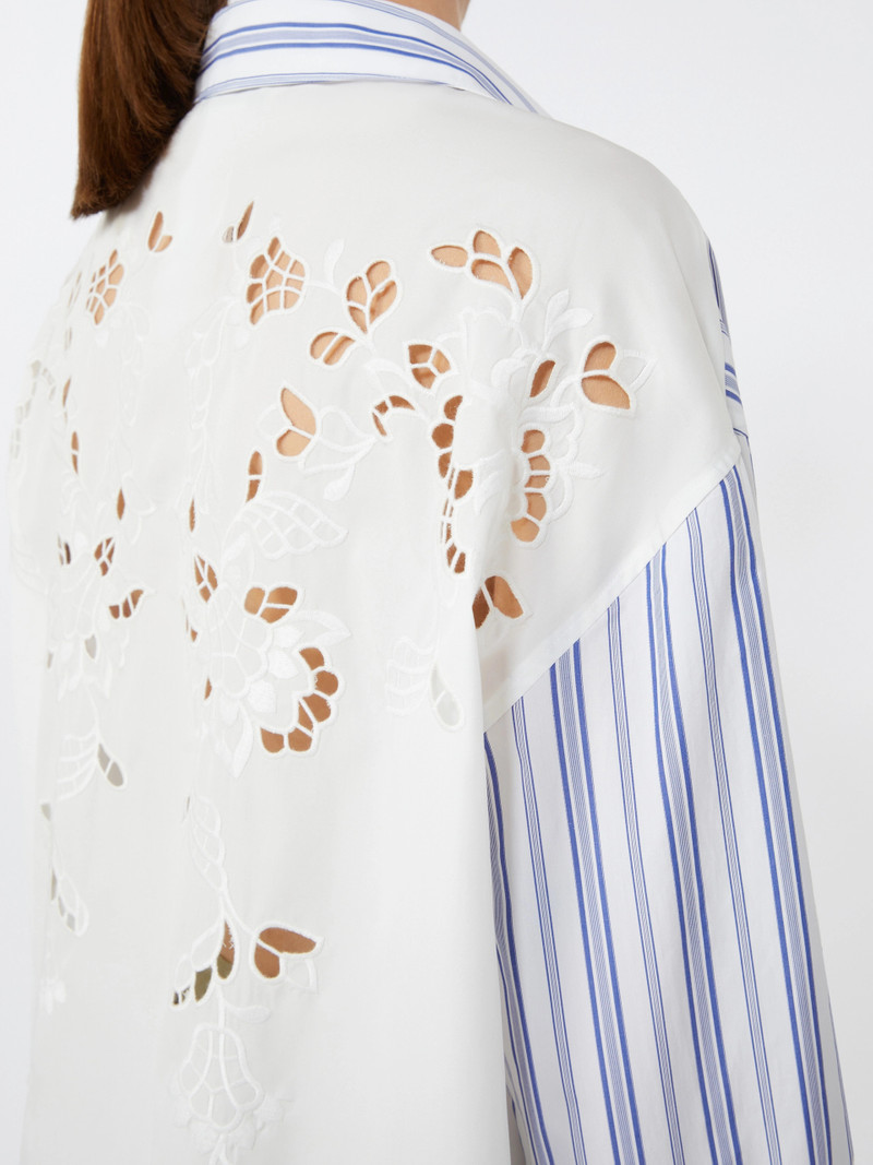 TESSILE Striped cotton shirt with eyelet lace - NAVY 6