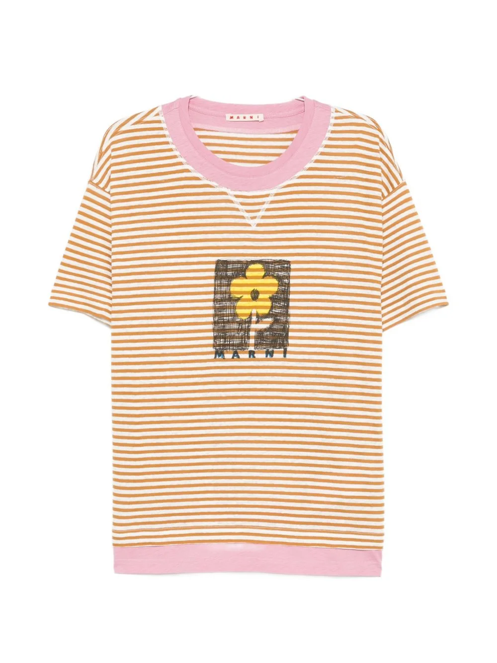 stripe-pattern floral-print T-shirt - 1