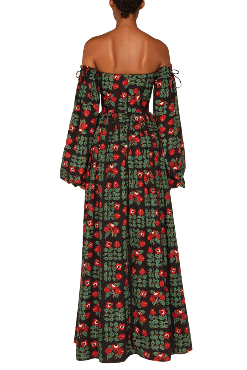 ALHELI PRINTED COTTON OFF-THE-SHOULDER MAXI DRESS - 3