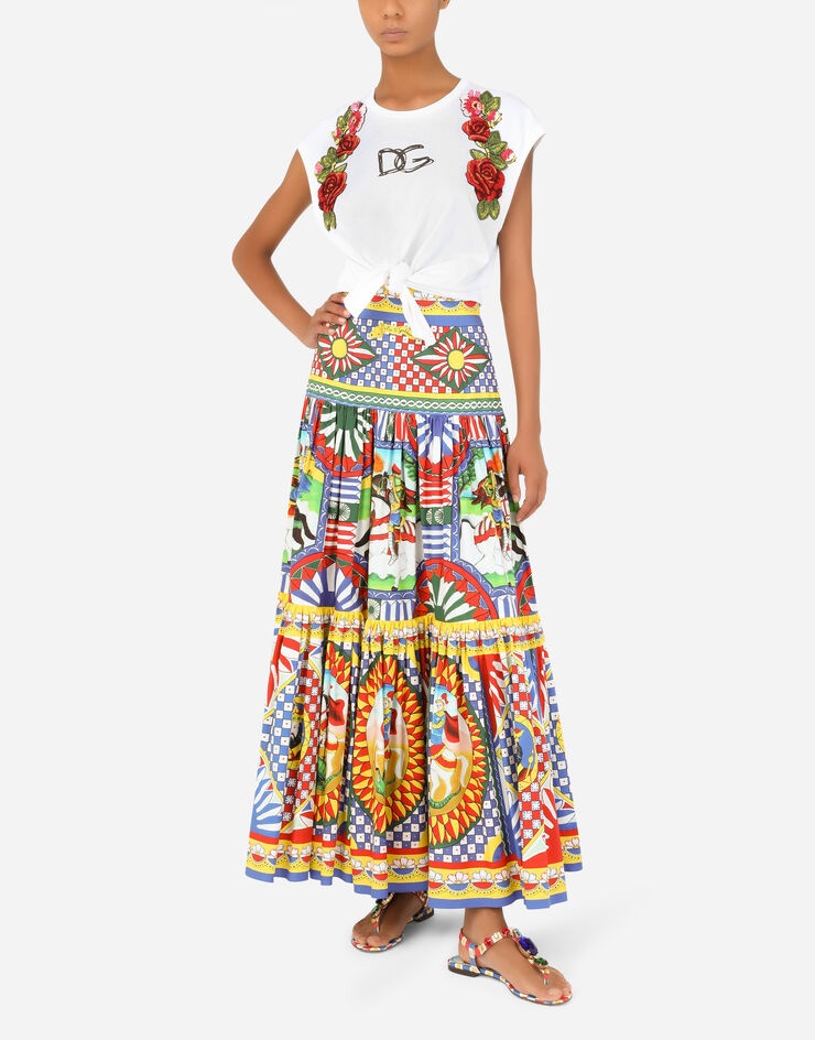 Carretto-print poplin calf-length skirt - 7