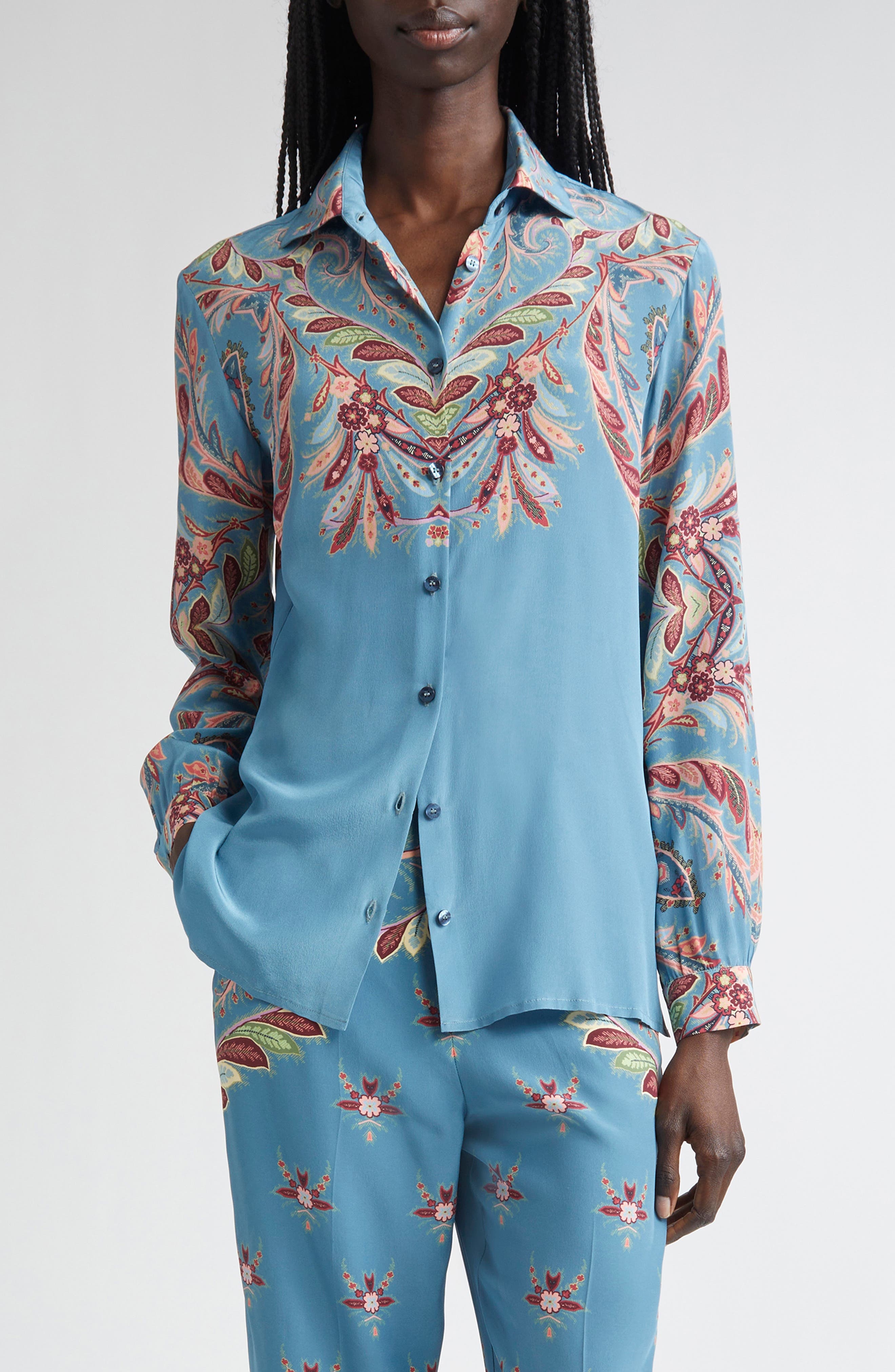 Etro Paisley Silk Button-Up Shirt in Printed Blue Base at Nordstrom - 1