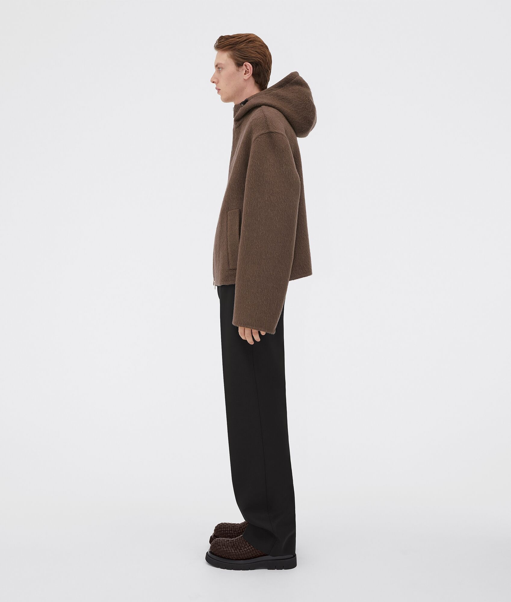 double face alpaca, wool, and mohair hooded coat - 2
