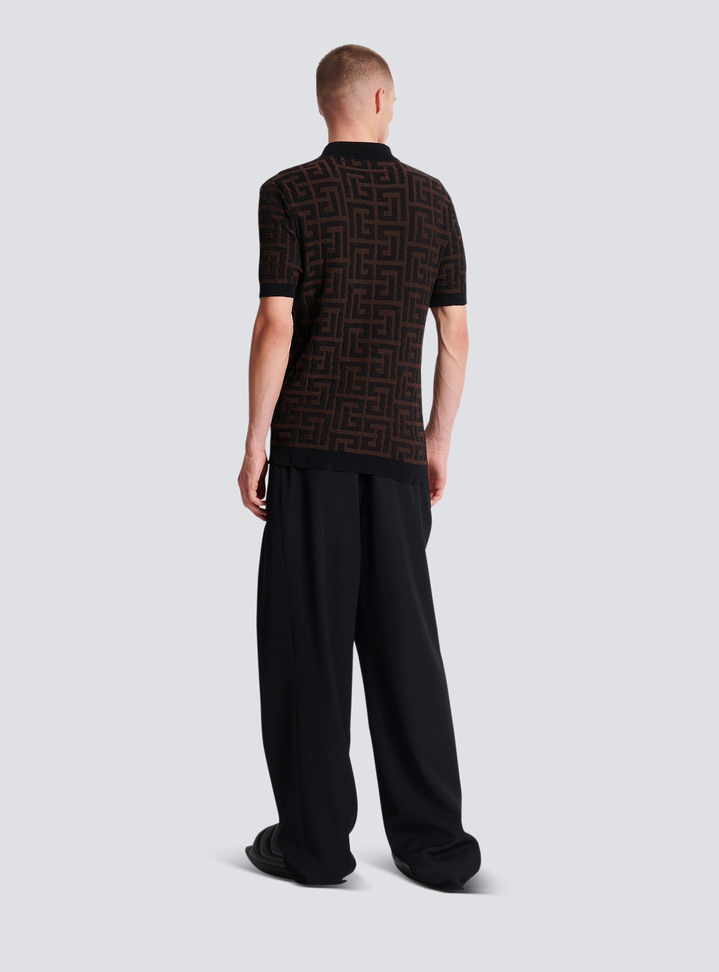 Unstructured knitted polo shirt with maxi monogram - 4