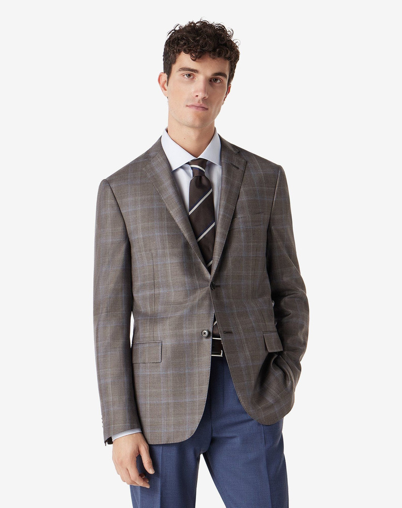 CORNELIANI Brown overcheck 130’s wool jacket outlook