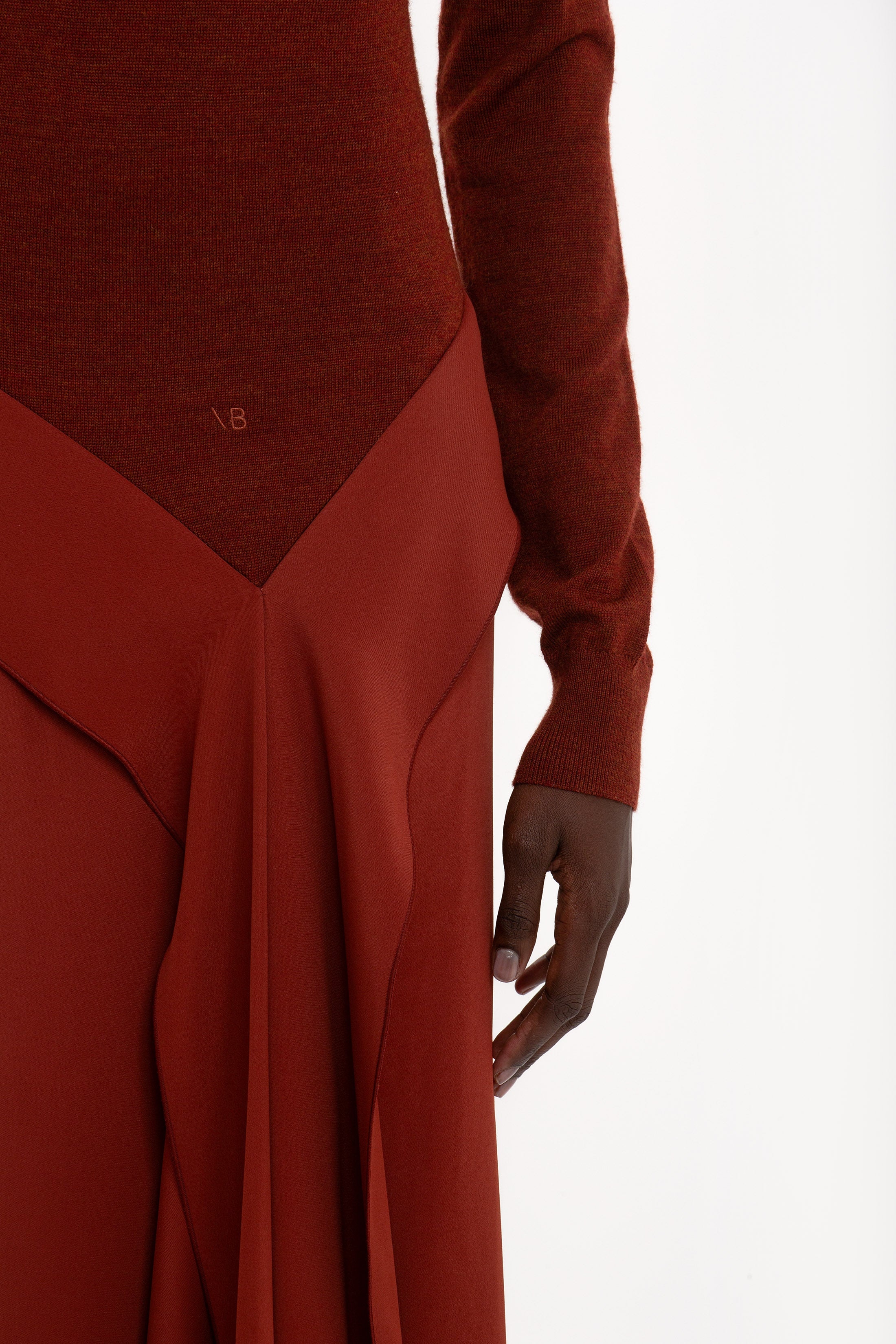 High Neck Tie Detail Dress In Russet - 5