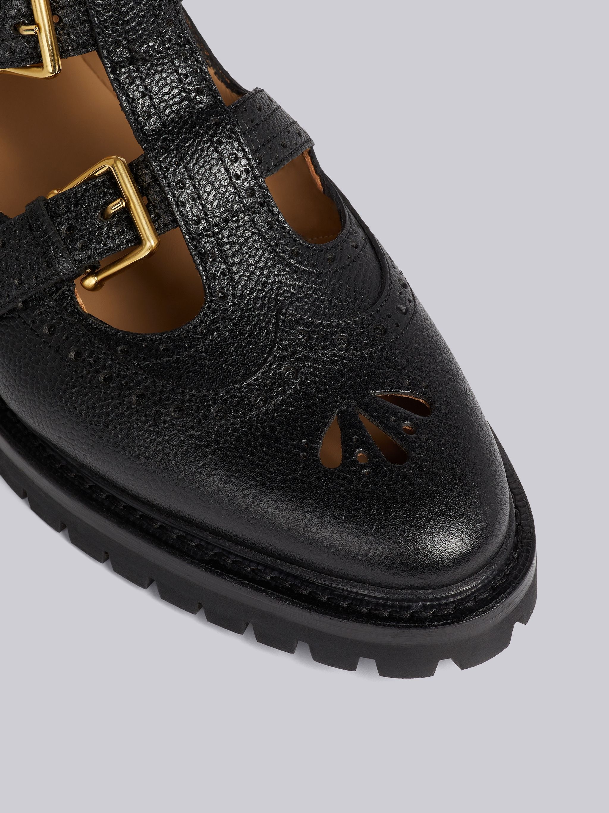Black Pebble Grain Leather Commando Sole 2-strap Brass Buckle Thom John - 2